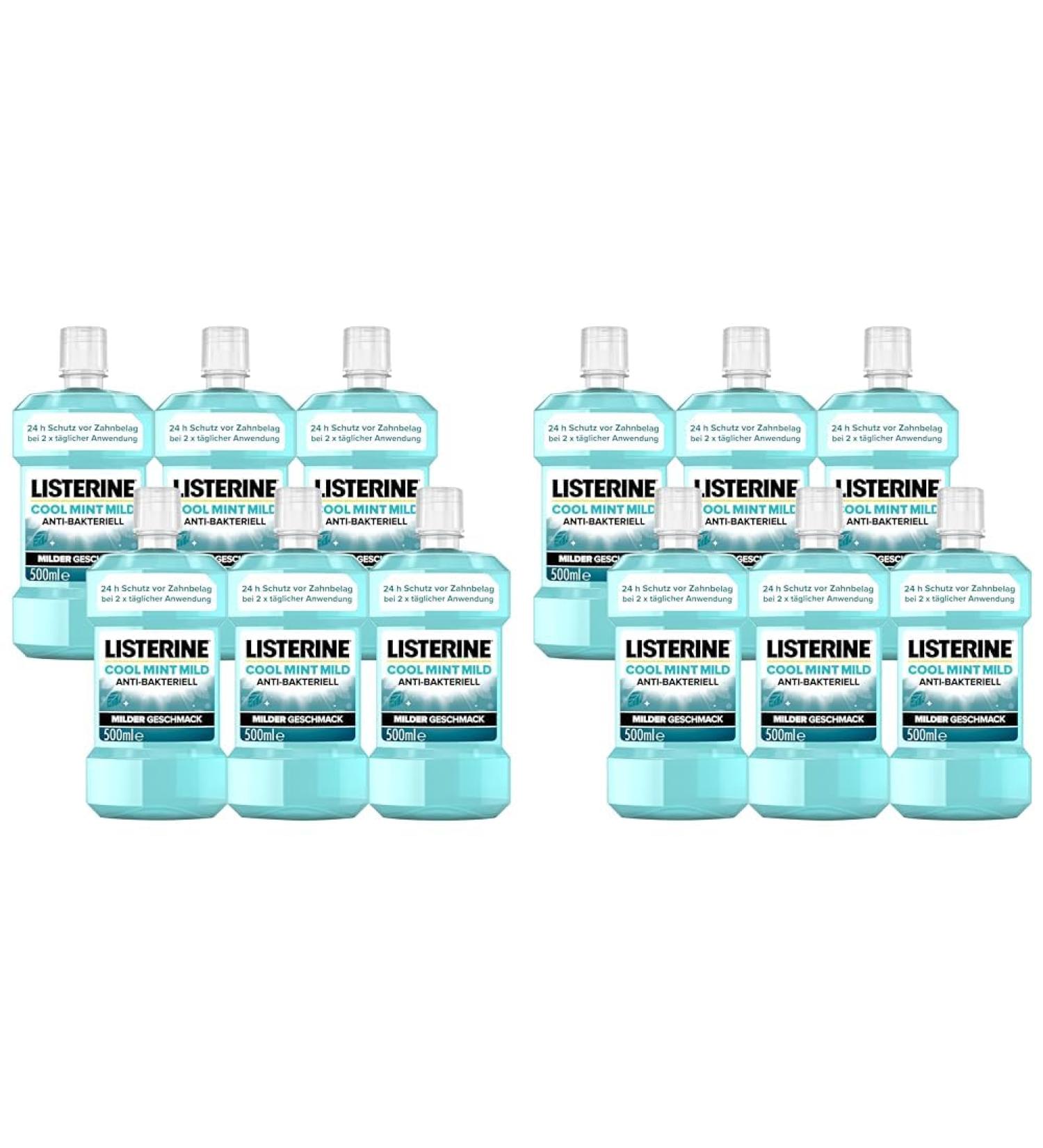 Buy Listerine Cool Mint Mild Antibacterial Mouthwash (6 x 500 ml) - Alcohol-Free Essential Oils for Daily Dental Care - Buy Online on GoSupps.com