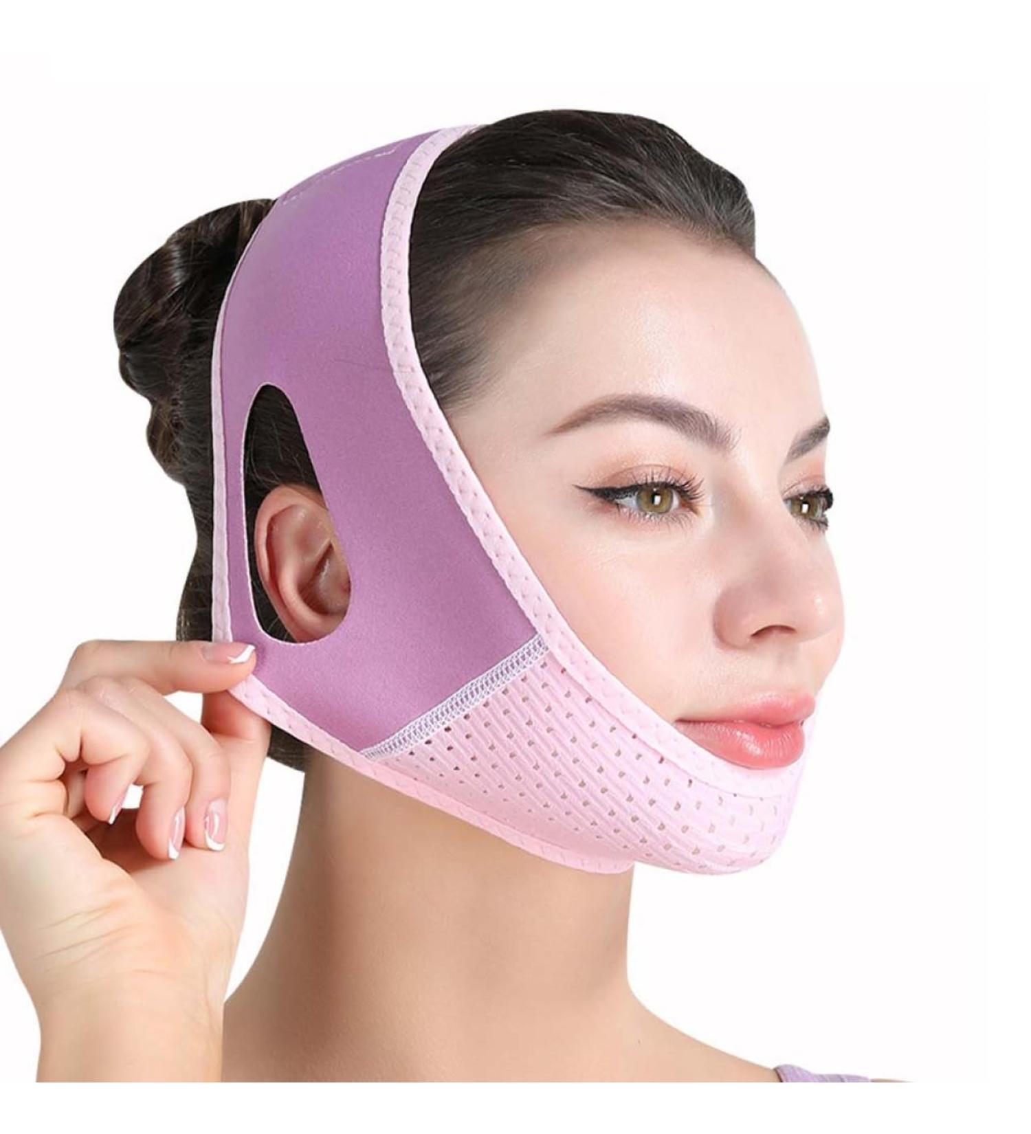 Chin Strap for Double Chin for Women Soft V Line Face Lifting Chin Strap Double Chin Reducer Slimming Face Mask Lifting Belt (Purple Pink) - Buy Online on GoSupps.com