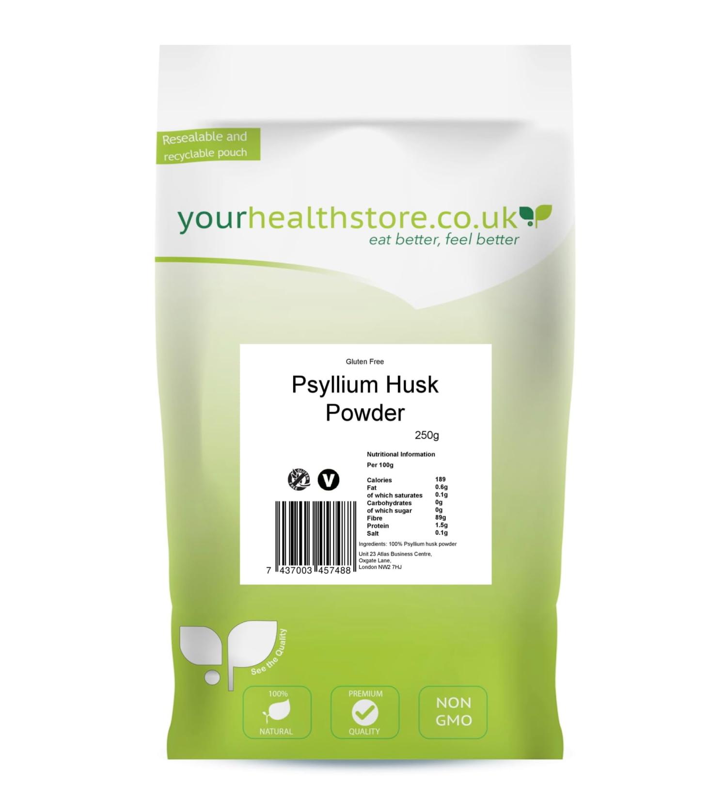 yourhealthstore Psyllium Husk Powder 250g Extra High Purity Non Contaminated No Pesticides Fine Powder Gluten Free Vegan (Recyclable Pouch)