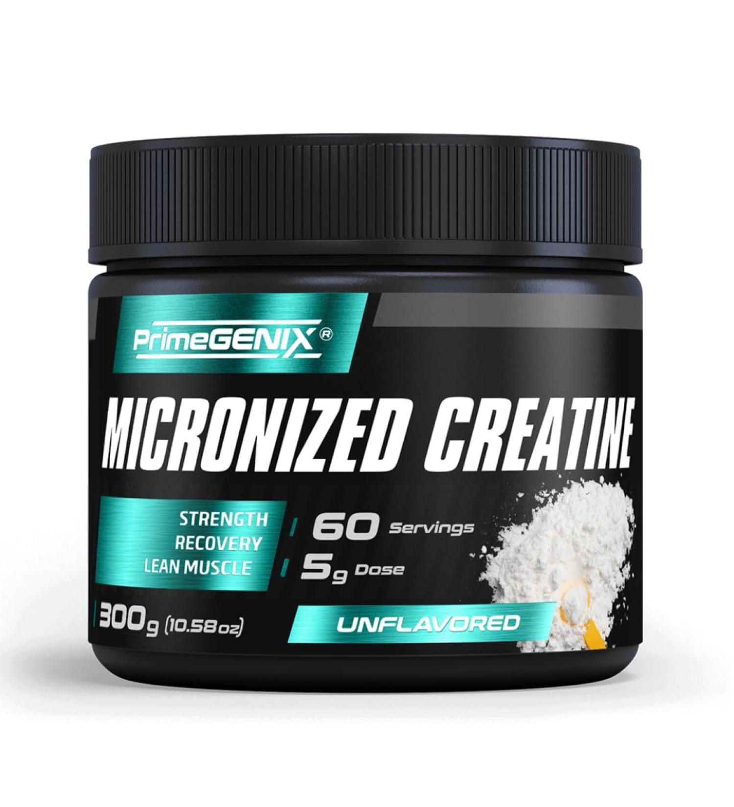 PrimeGENIX Micronized Creatine Monohydrate Powder - 300g Creatine Powder with 60 Servings to Support Strength, Endurance, and Recovery - Perfect Fitness Supplement for Muscle Building