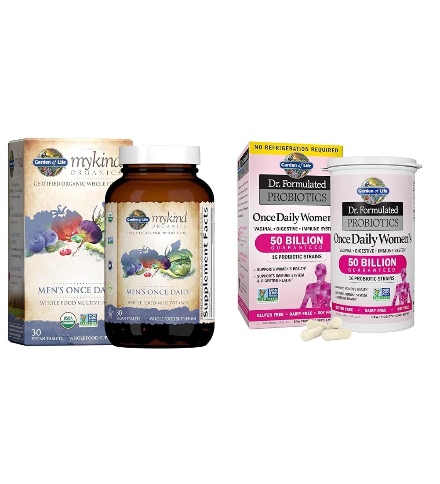Garden of Life Organics Multivitamin for Men & Dr. Formulated Women's Probiotics Once Daily 16 Strains 50 Billion 30 Capsules - Buy Online on GoSupps.com