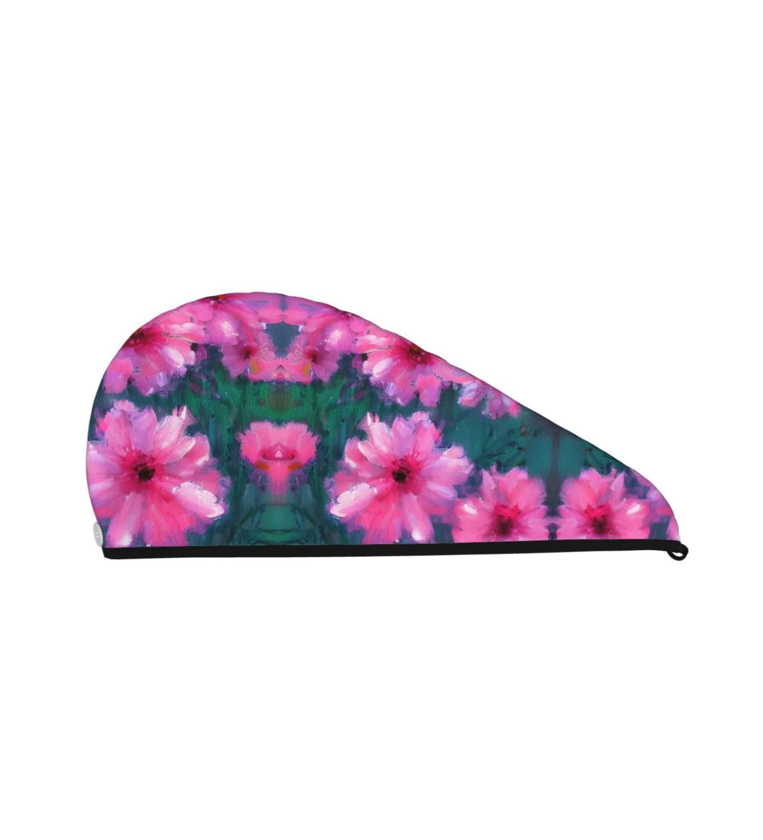 Pink Floral Coral Velvet Dry Hair Cap - Ideal for Home Travel & Pool Parties | Quick Drying & Soft - Buy Online on GoSupps.com