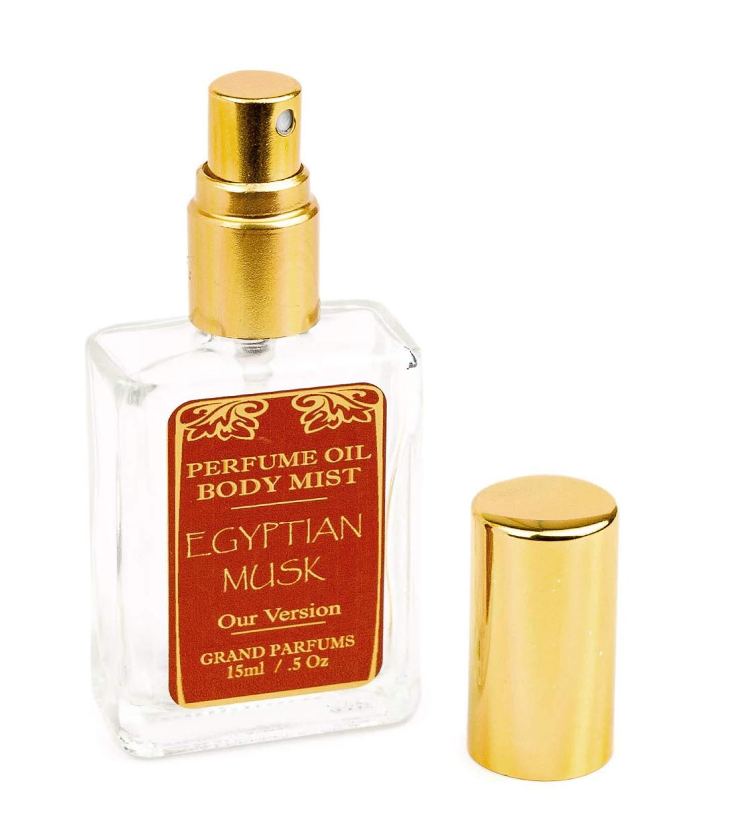 Grand Parfums Perfume Oil Spray EGYPTIAN MUSK 1/2 Ounce (NO ALCOHOL USED in Formula) 15ml Glass Bottle with GOLD Fine Mist Atomizer