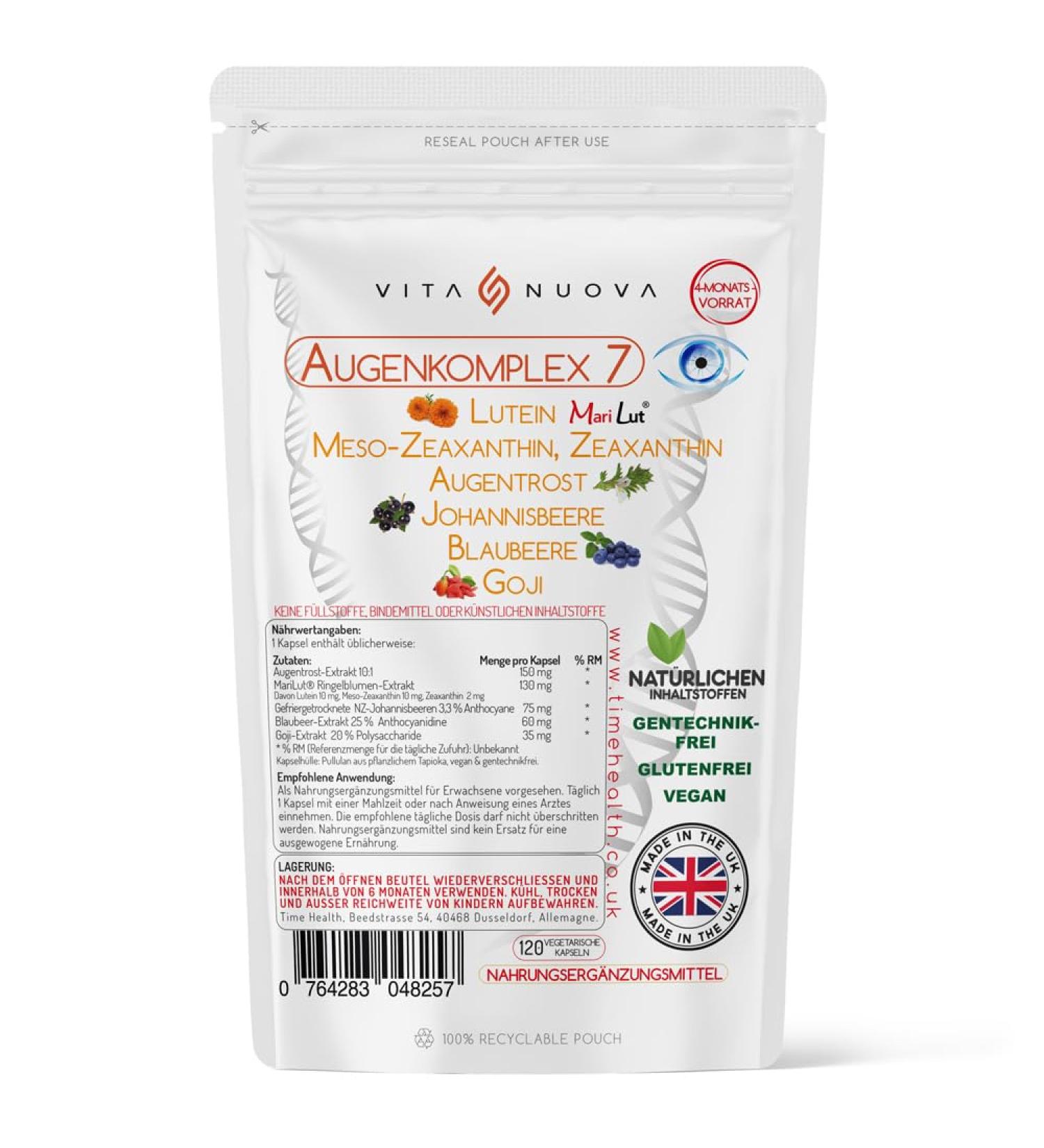 Eye complex 7-Lutein/meso-canteenhin/zeaxanthin/New Zealand black currant/blueberry/goji berry/eye frost-without additives-of course-made in the UK (120 capsules) 120 pieces (1 Pack)