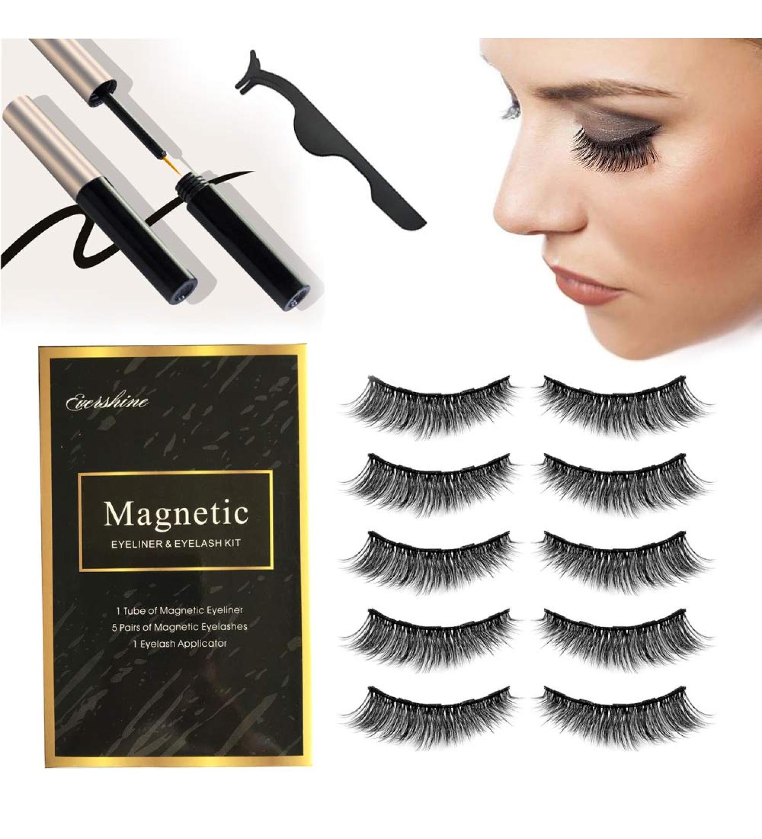 Magnetic Eyeliner and Lashes Magnetic Eyeliner Kit Natural Full Eye Magnet Eyelashes 5 Magnets Ultra-thin Reusable with Stainless Steel Tweezers (5 pairs) (Black) - Buy Online on GoSupps.com