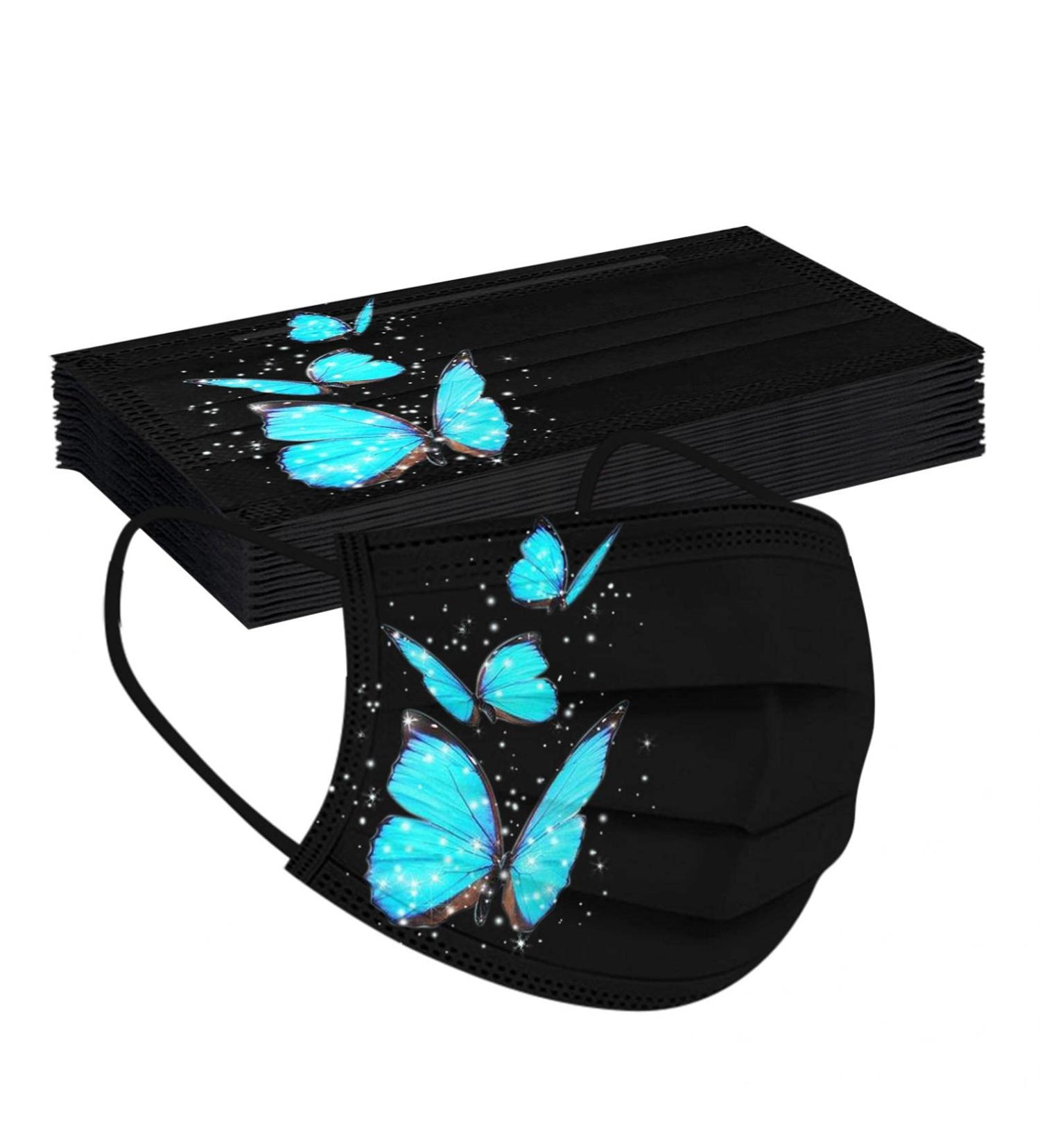 Adults Black Disposable_Face_Masks_Butterflies_Printed_Face_Cover Non-Woven Fabric Comfotable for Outdoor Daily Protction - Buy Online on GoSupps.com