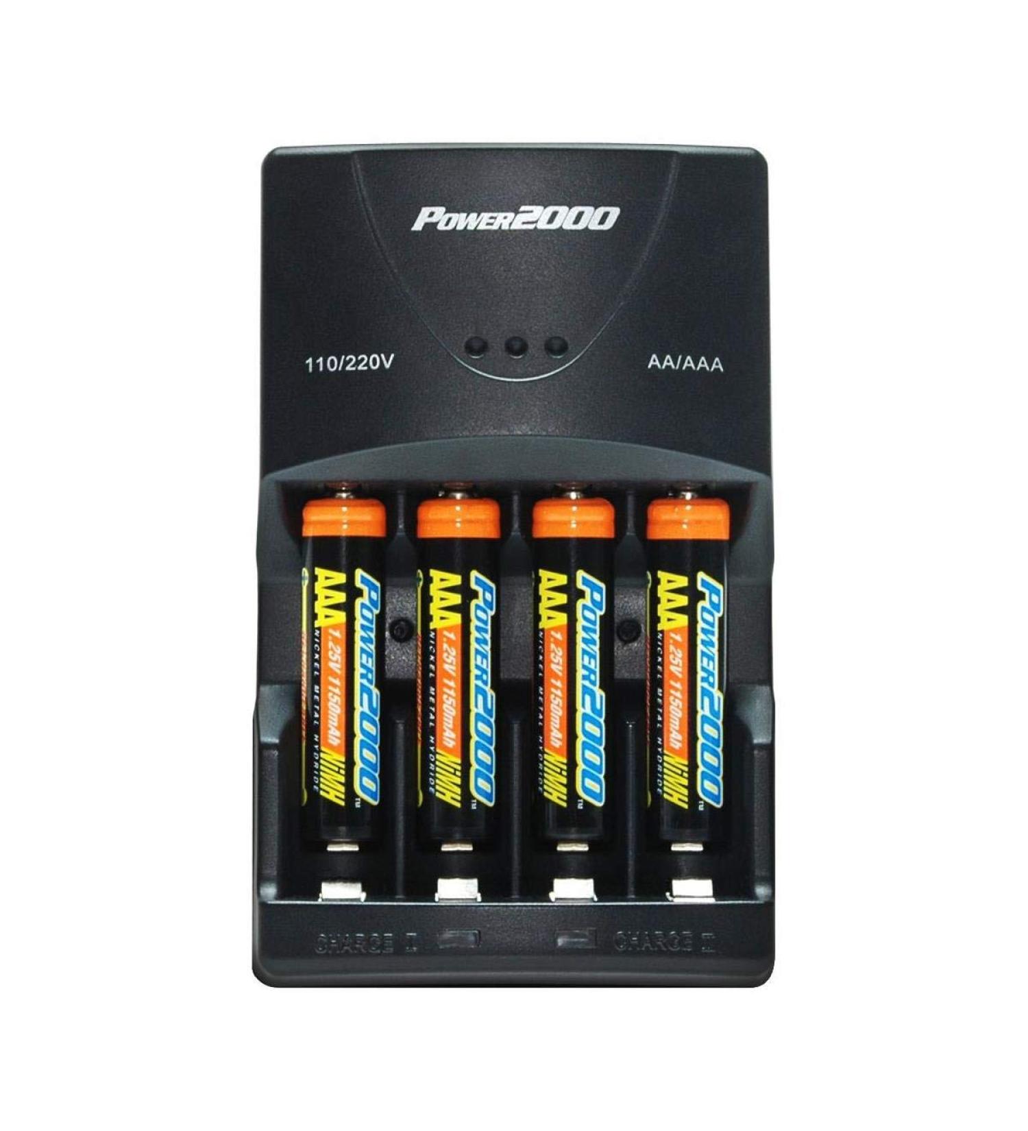 Power2000 4 AAA Nickel Metal Hydride (NiMH) 1000mAh Rechargeable Batteries with 110/220V Rapid Battery Charger