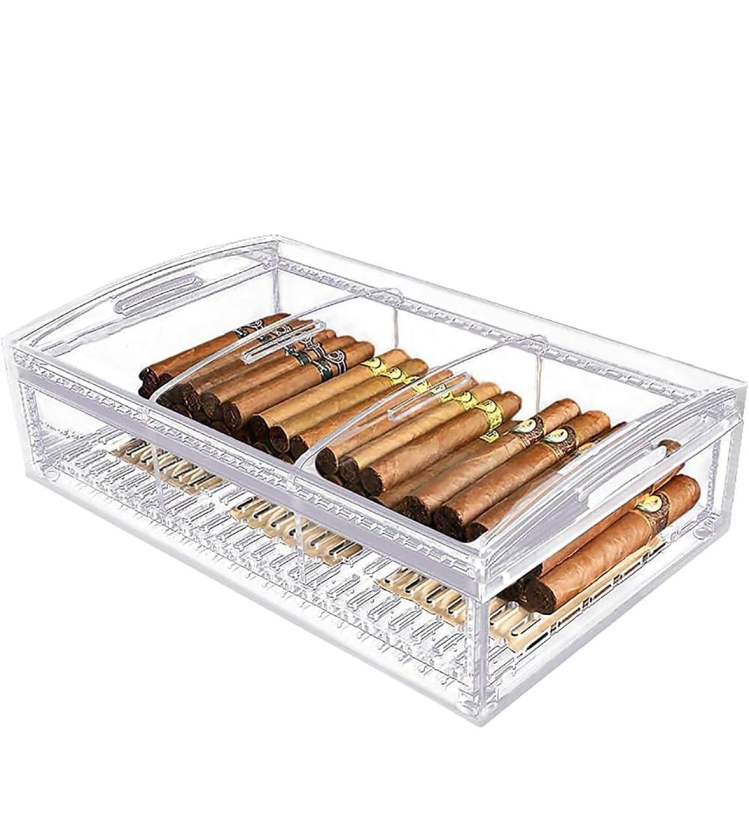 Transparent Acrylic Humidor Mesh Structure Cigar Tray Professional Maintenance Humidor Cigar Sealed Alcohol Box Cigar Moisturizer for Optimal Humidity Control and Preservation - Buy Online on GoSupps.com