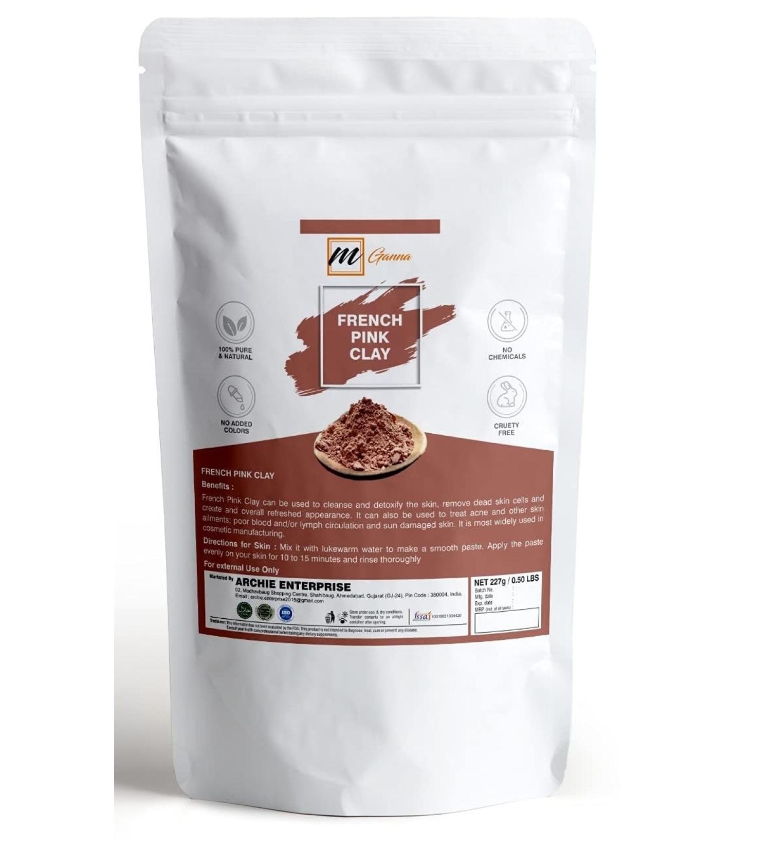 mGanna 100% Natural French Pink Clay Powder 454 g for DIY Facial Masks Face Mask Skin Care Detox For Soap Making Clay French Skincare - Buy Online on GoSupps.com