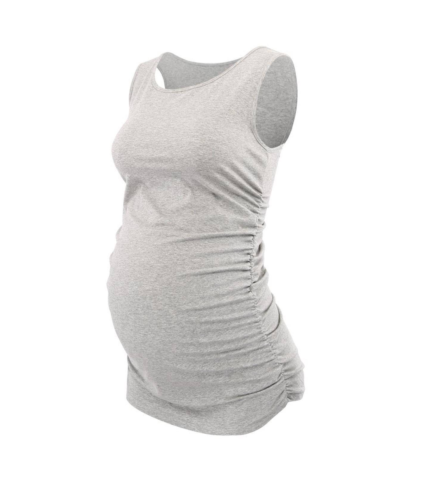 ZUMIY Maternity Top - Women's Cotton Round Neck Ruched Waist Cami Shirt S Grey - Buy Online on GoSupps.com