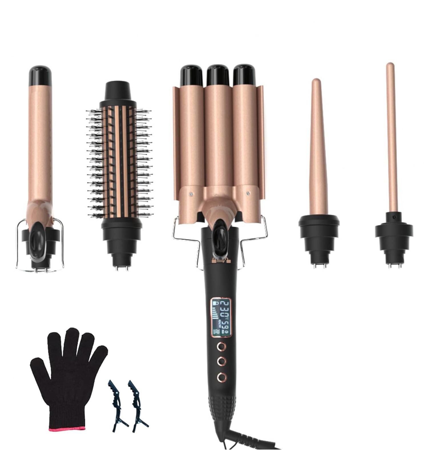 5 in 1 Curling Iron Set - Fast Heating Ceramic Curling Wand with 3 Barrels Hair Crimper & Comb Adjustable Temp for Perfect Curls - Buy Online on GoSupps.com