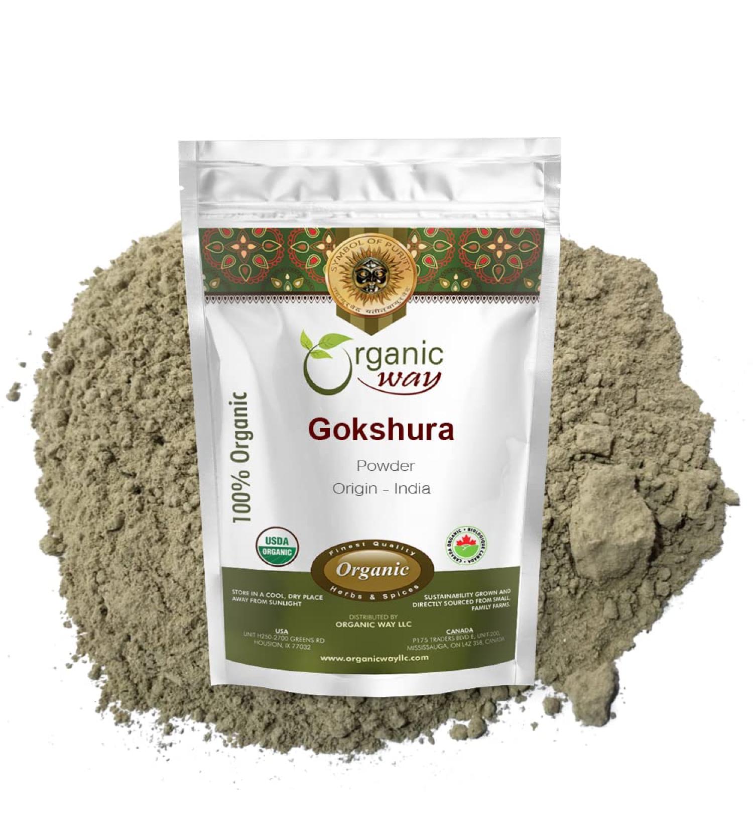 Organic Way Gokshura Powder (Tribulus Terrestris) - Organic & Kosher Certified | Raw Vegan Non GMO & Gluten Free | USDA Certified | Origin - India (1LBS/ 16Oz) 16 Ounce (Pack of 1)