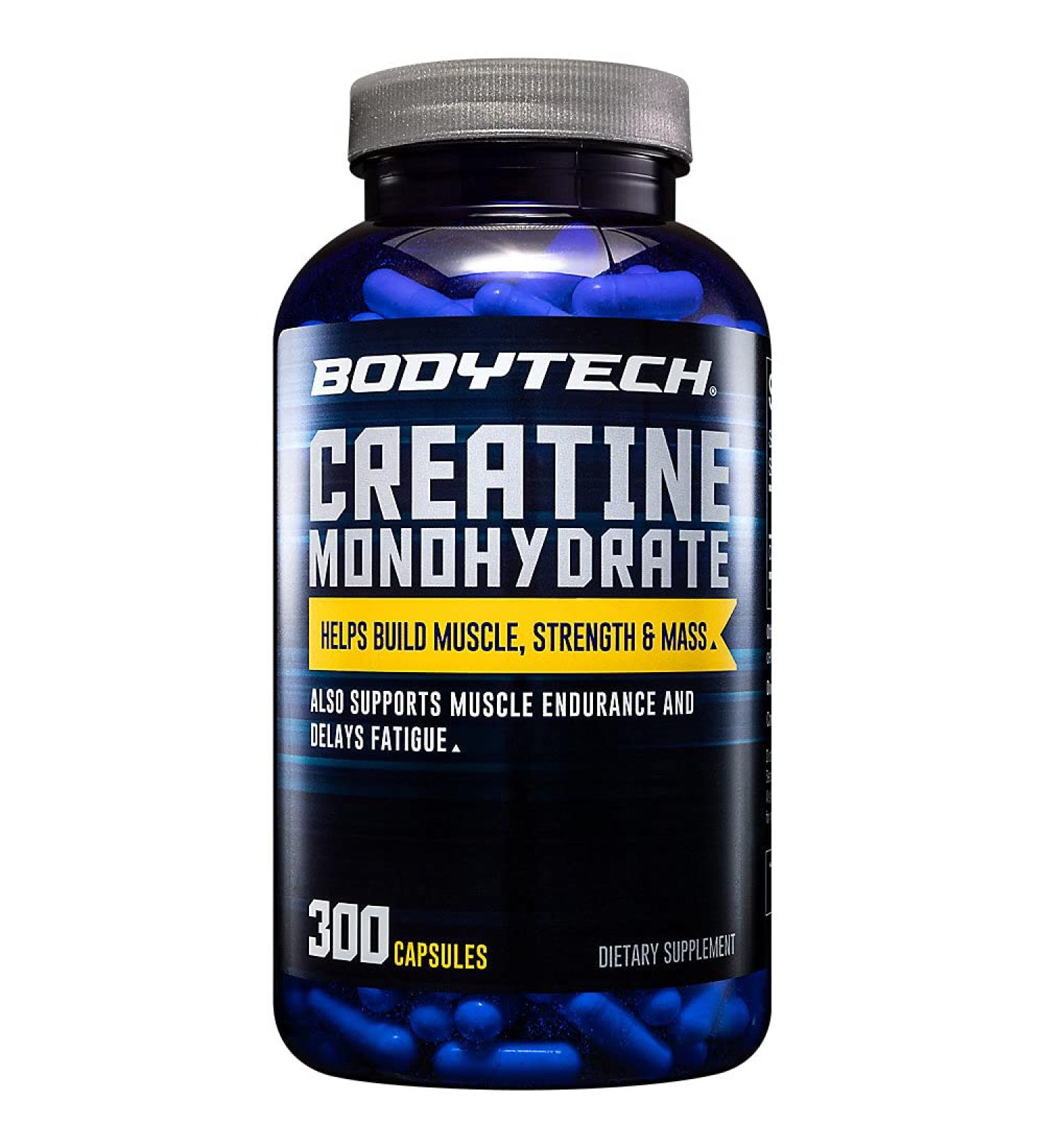 BodyTech 100 Pure Creatine Monohydrate 2250 MG - Supports Muscle Strength & Mass - 100 Servings - 300 Capsules - Buy Online on GoSupps.com