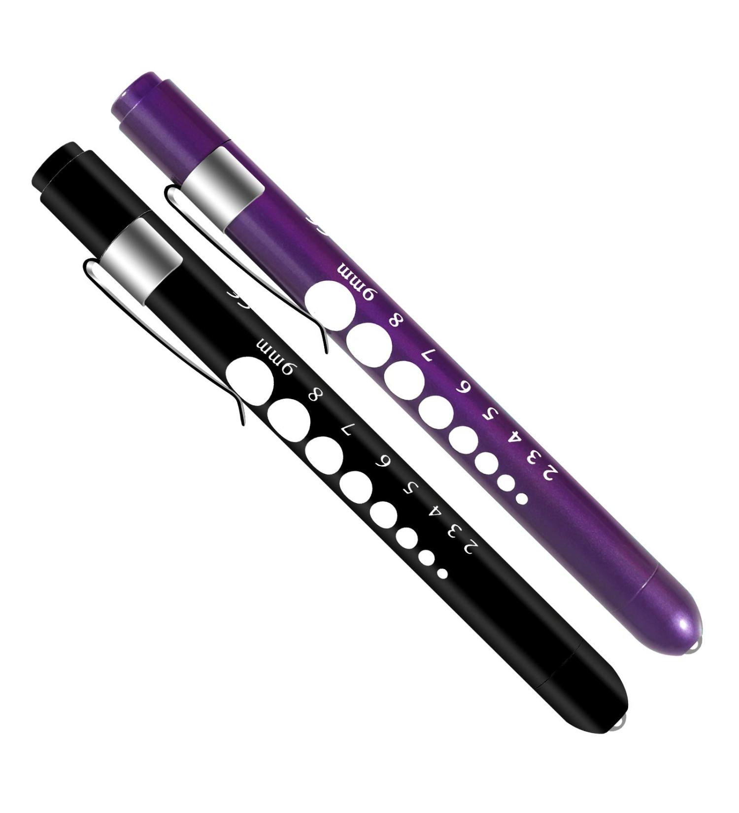 Almocn LED Pencil Lamp Set - 2 Pack Medical Nurse Reusable Lights with Pupil Teaching Ruler | Black & Purple - Buy Online on GoSupps.com