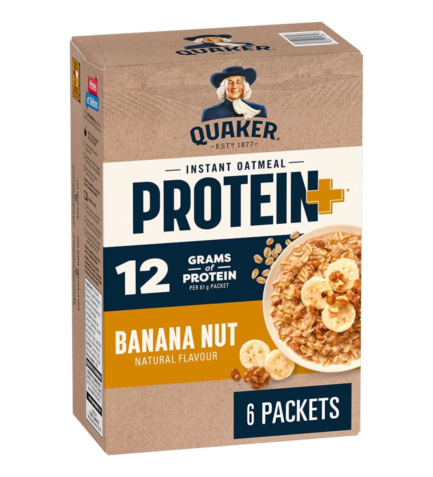 Quaker Protein+ Banana Nut Instant Oatmeal 366g | 12 Grams of Protein per Serving | Source of Fibre | No Artificial Colours or Flavours | Made with Whole Grain Canadian Oats Banana Nut 366 g (Pack of 1) - Buy Online on GoSupps.com
