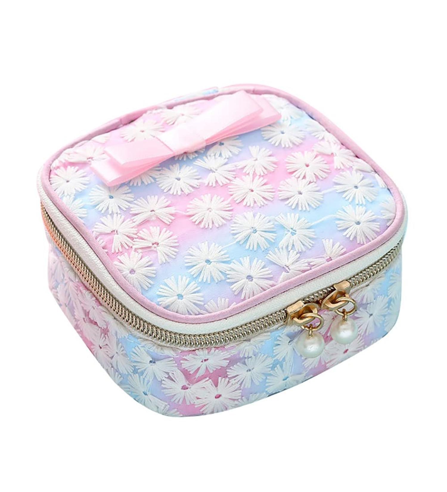 HEVIRGO Sanitary Napkin Storage Bag - Reusable Portable Zipper Pouch for Women - Pink Mesh Embroidered Bowknot Design - Ideal for Teen Girls and Cosmetics - Buy Online on GoSupps.com