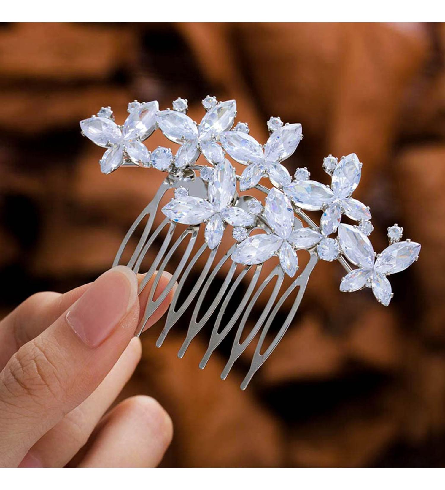 Crystal Bride Wedding Hair Comb - Silver Rhinestone Bridal Headpiece with Butterfly Detail - Pearl Hair Accessory for Women and Girls - Buy Online on GoSupps.com