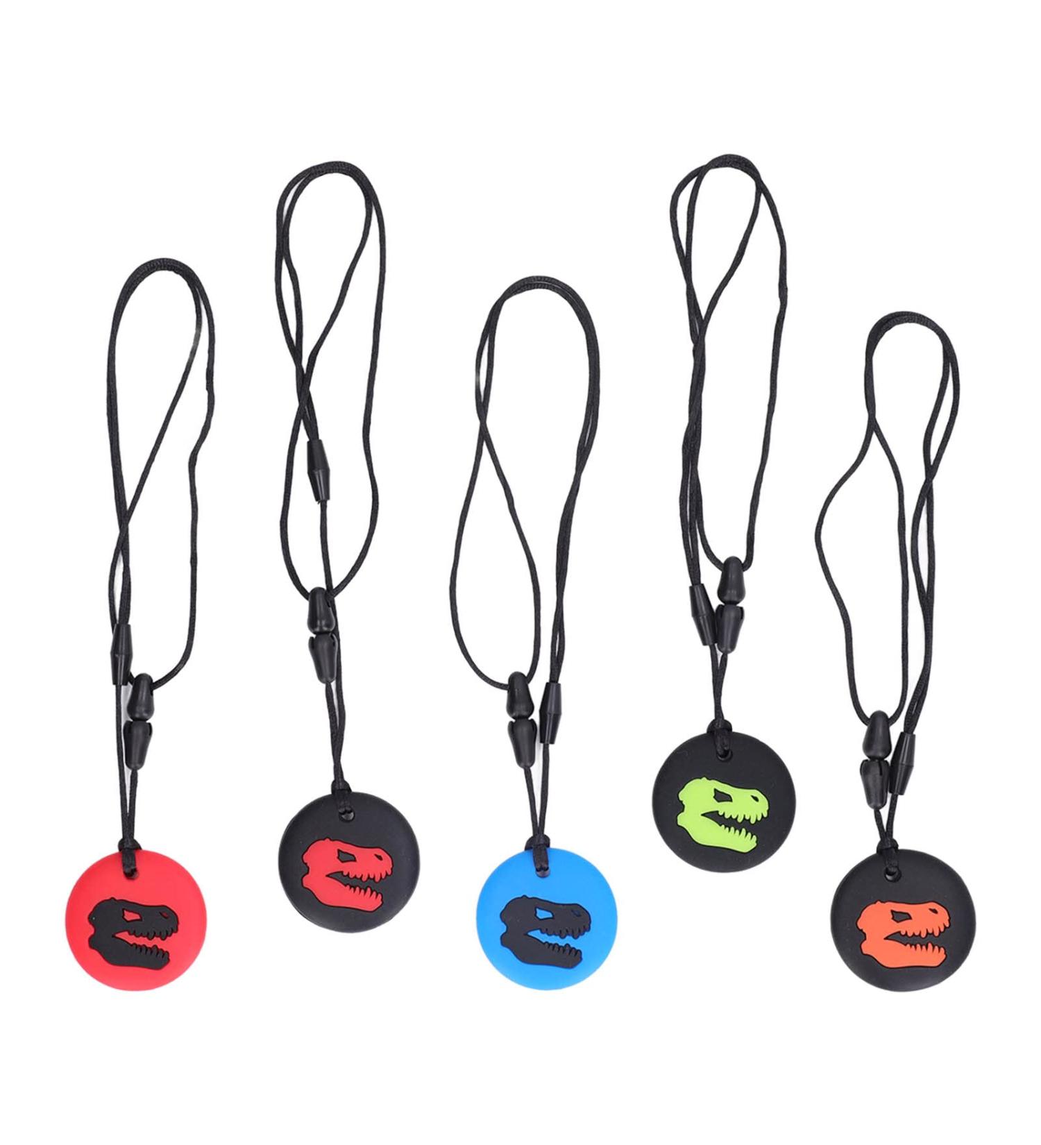 Kid Silicone Dinosaur Pattern Chewing Necklace - 5 Colors | Portable Teething Toy for Home & Travel - 5 Pcs/Set - Buy Online on GoSupps.com