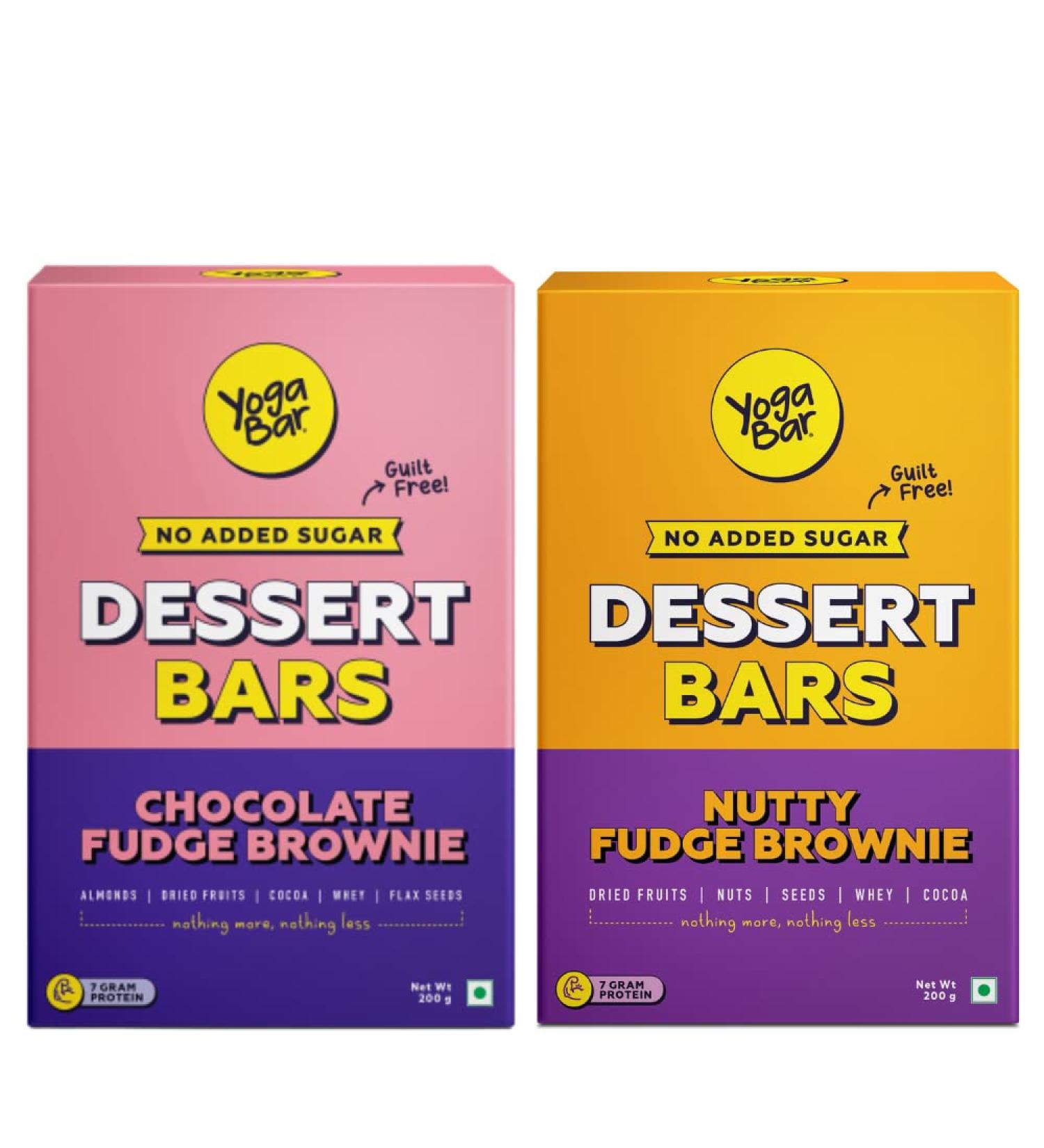 Yogabar Dessert Protein Bar - Healthy Chocolate Fudge Brownie Snack | 7g Protein & 5g Fiber | Guilt-Free Nutty Fudge Brownie (10 Bars) - International Shipping Available - Buy Online on GoSupps.com