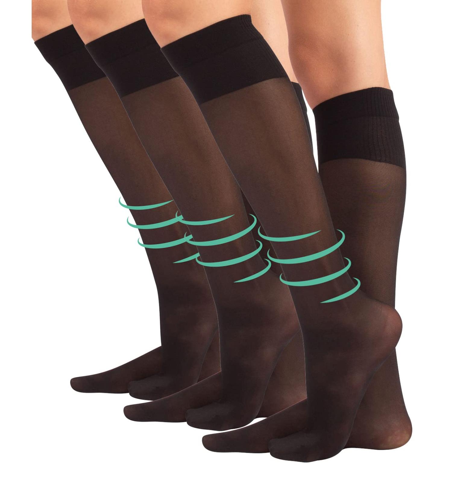 Calcitaly Medium Compression Knee Support Stockings - 3 Pairs | 8 mmHg | Black & Skin Color | Italian Quality | Sizes 35-38 39-42 | 40 Denier - Buy Online on GoSupps.com