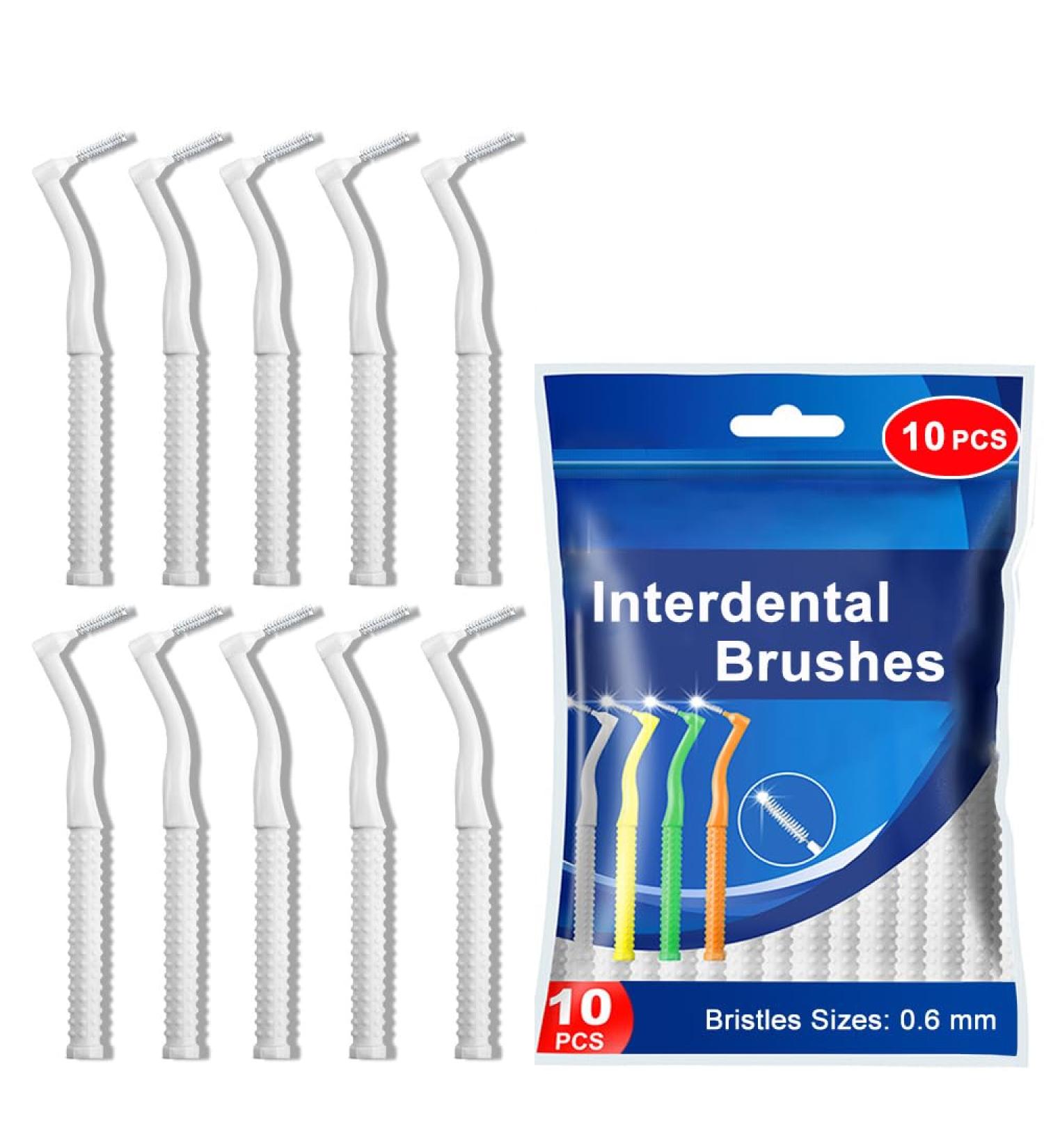 10 PCS Anti-Bacterial Interdental Brushes for Teeth & Gums | 0.6mm Angled Brush with Non-Slip Handle - Buy Online on GoSupps.com