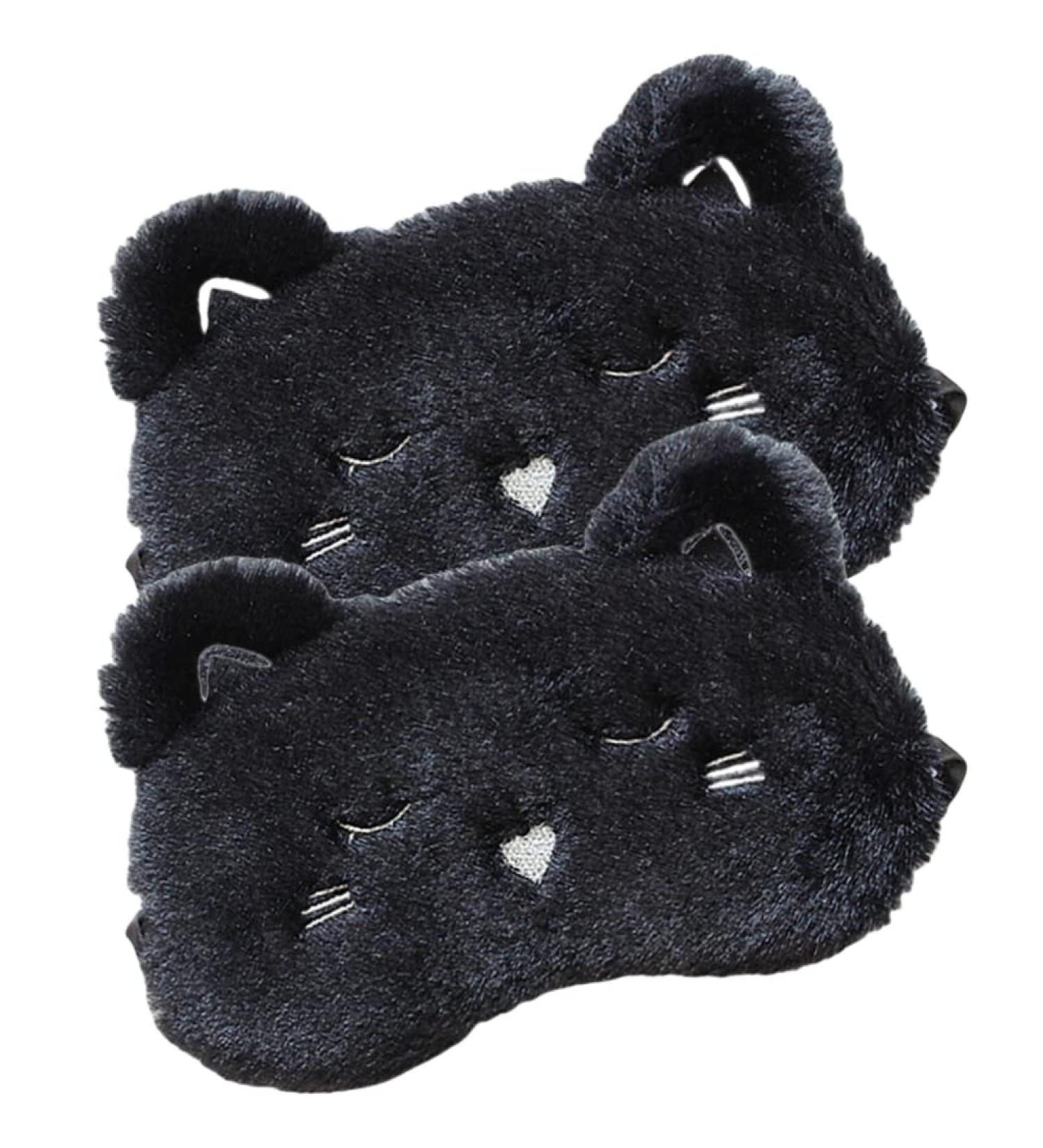 2pcs Cute Black Cat Sleeping Masks for Kids, Girls, and Women | Soft Plush Eye Mask Blindfold Cover | Ideal Eyeshade for Teens Girls - Buy Online on GoSupps.com