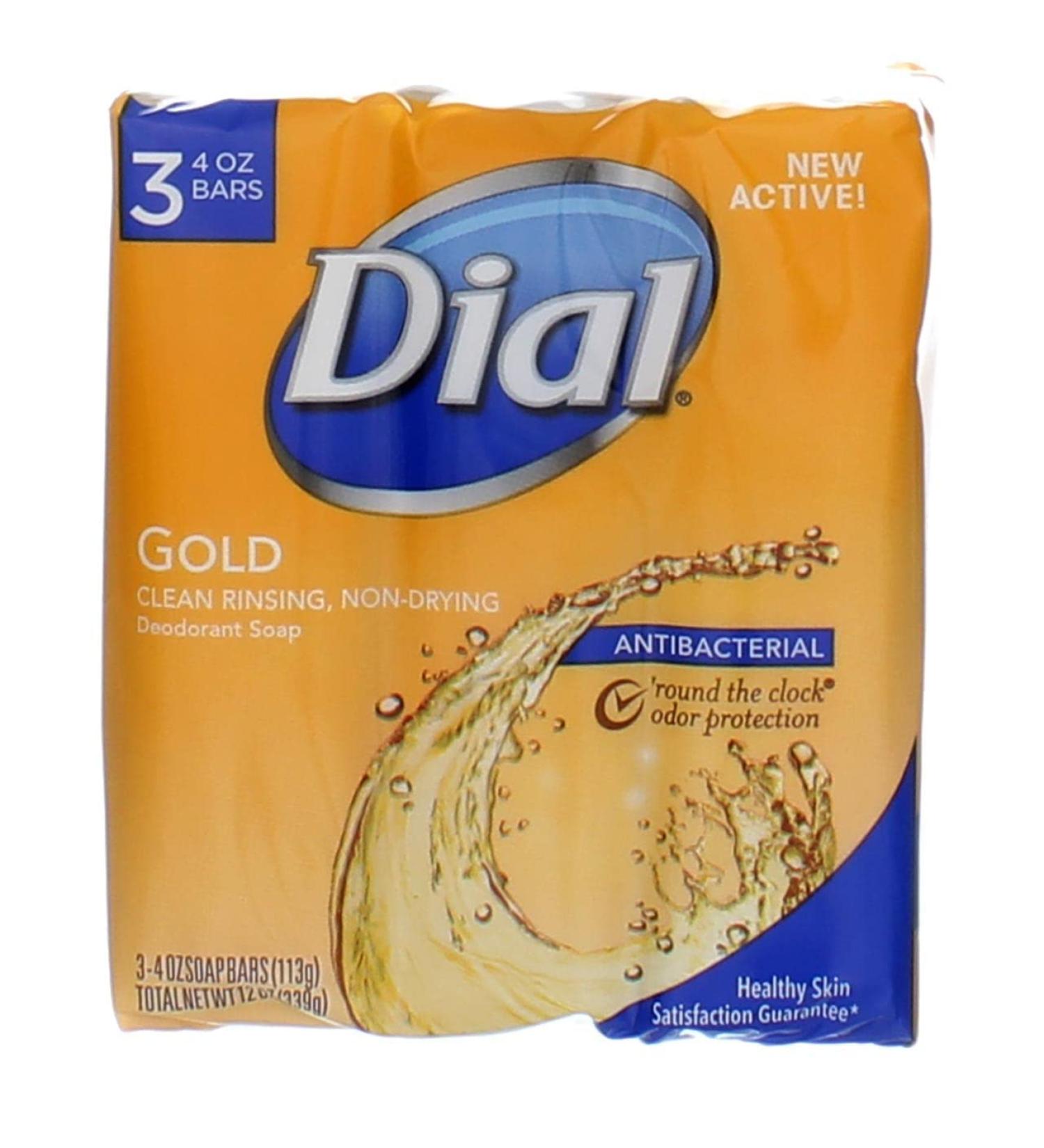 Dial Antibacterial Deodorant Soap Gold 4oz 3 Bars, Fresh Scent, 12 Count Value Pack - Buy Online on GoSupps.com