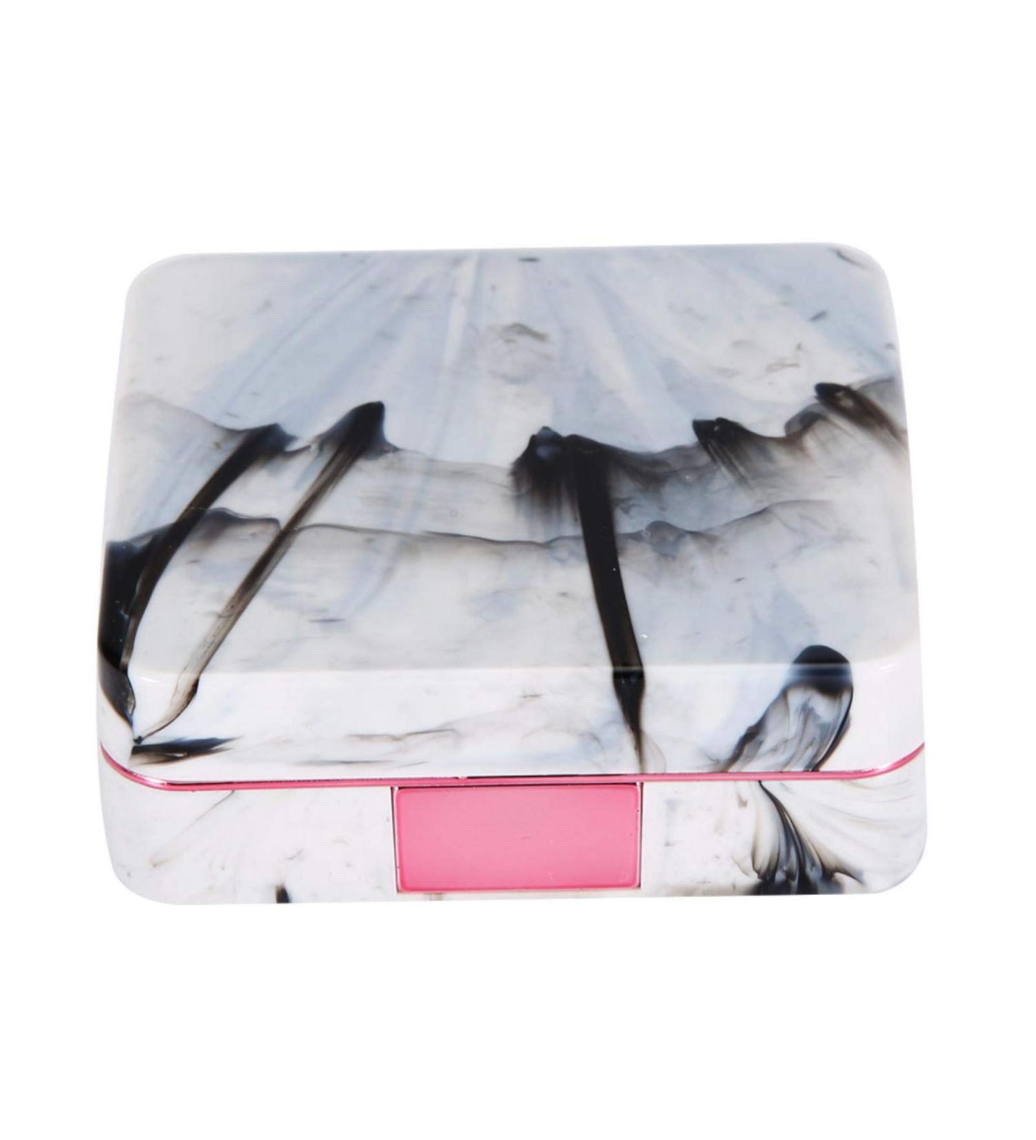 Kuuleeyn Pink Marble Contact Lens Container with Portable Mirror - Square Design for Soaking & Travel - Buy Online on GoSupps.com