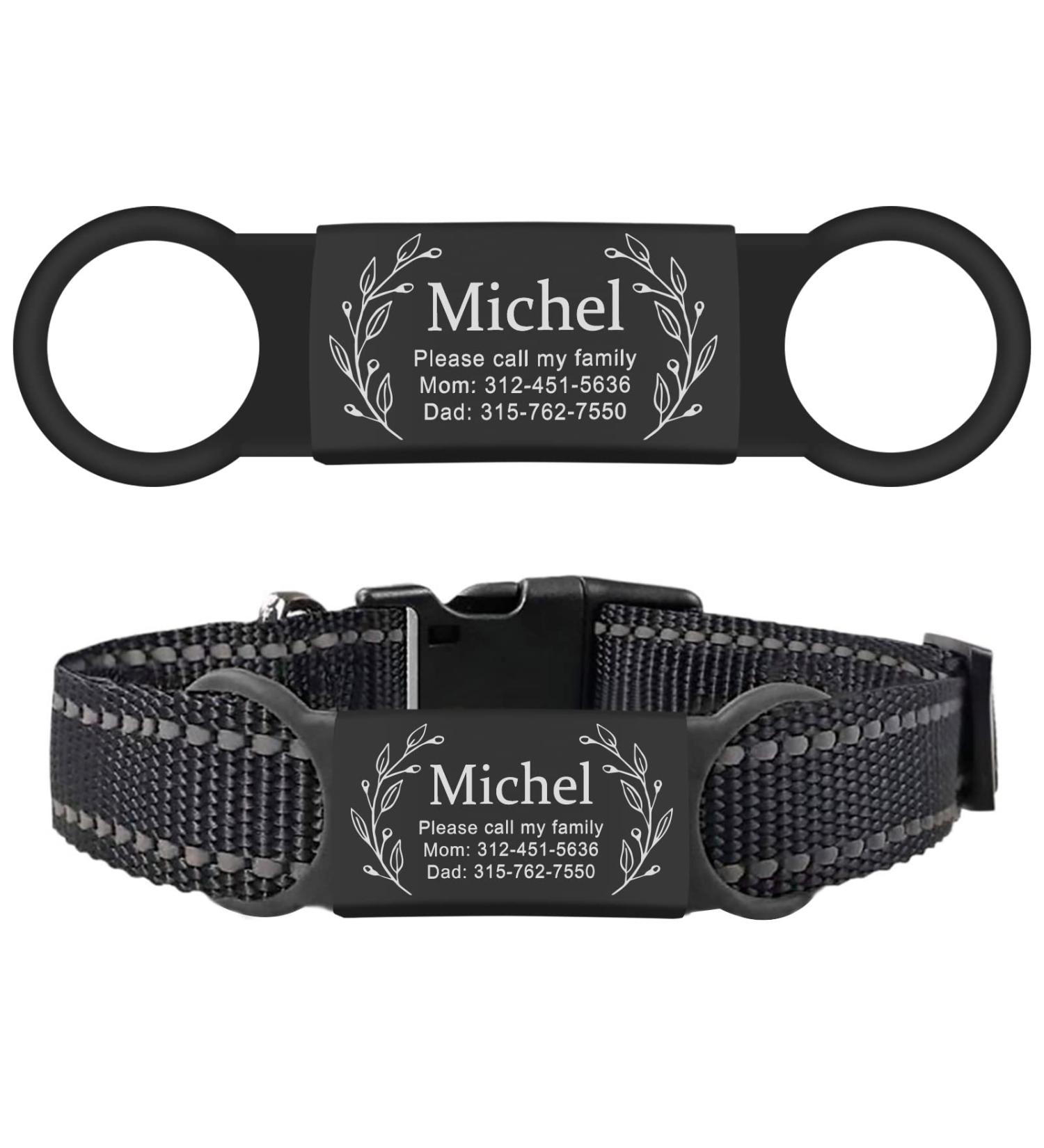 Natiform Personalized Dog Tags Slide-On Pet ID Tags Fun Wild Flower Frame Design Stainless Steel Dog Name Tags Engraved No Noise Customized Pet Identification Tags(S Black) - Buy Online on GoSupps.com