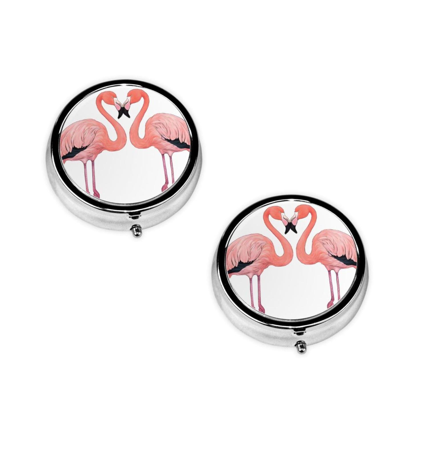 Shop Ink Flamingos Round Pill Box - 3 Compartment Mini Decorative Travel Organizer for Vitamins & Medicine - Buy Online on GoSupps.com