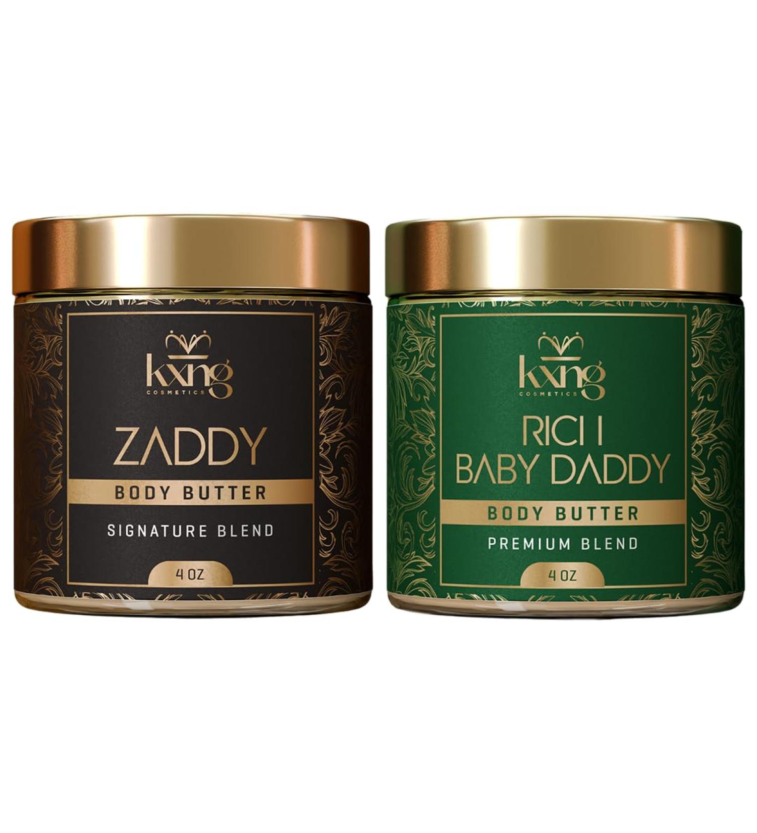 KXNG Cosmetics Shea Body Butter Cream Duo 2 4oz (Rich Baby Daddy & Zaddy) | Luxury & Organic Shea with Cocoa Mango & Coconut Oil | Mens Body Butter for Black Men & Women | Deep Moisture for Hands - Buy Online on GoSupps.com