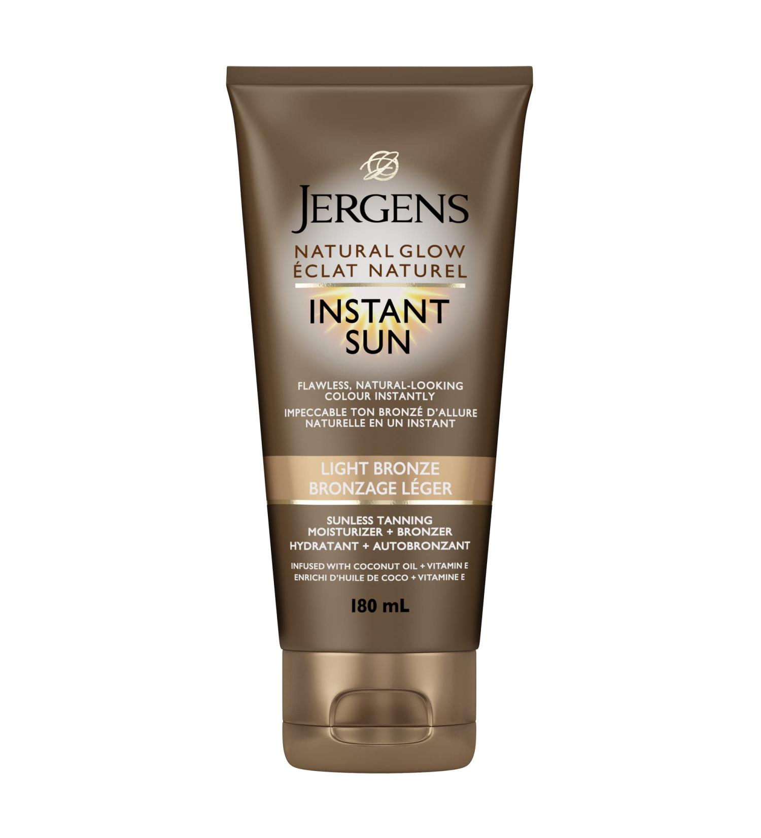 Jergens Natural Glow Instant Sun Sunless Tanning Moisturizer + Bronzer Light Bronze (180 mL) (Packaging May Vary) - Buy Online on GoSupps.com