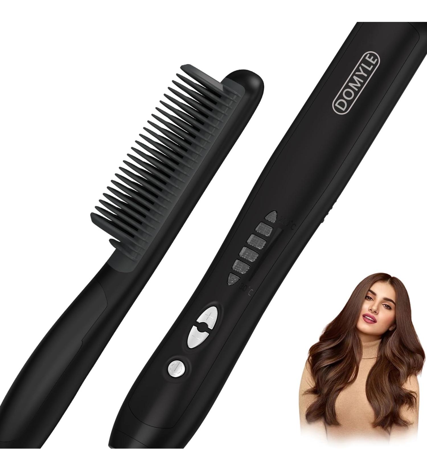 Portable Hair Straightener Brush - Ionic Comb for Quick Styling 6 Heat Settings Ideal for Travel & Home Use - Perfect Gift for Women - Buy Online on GoSupps.com