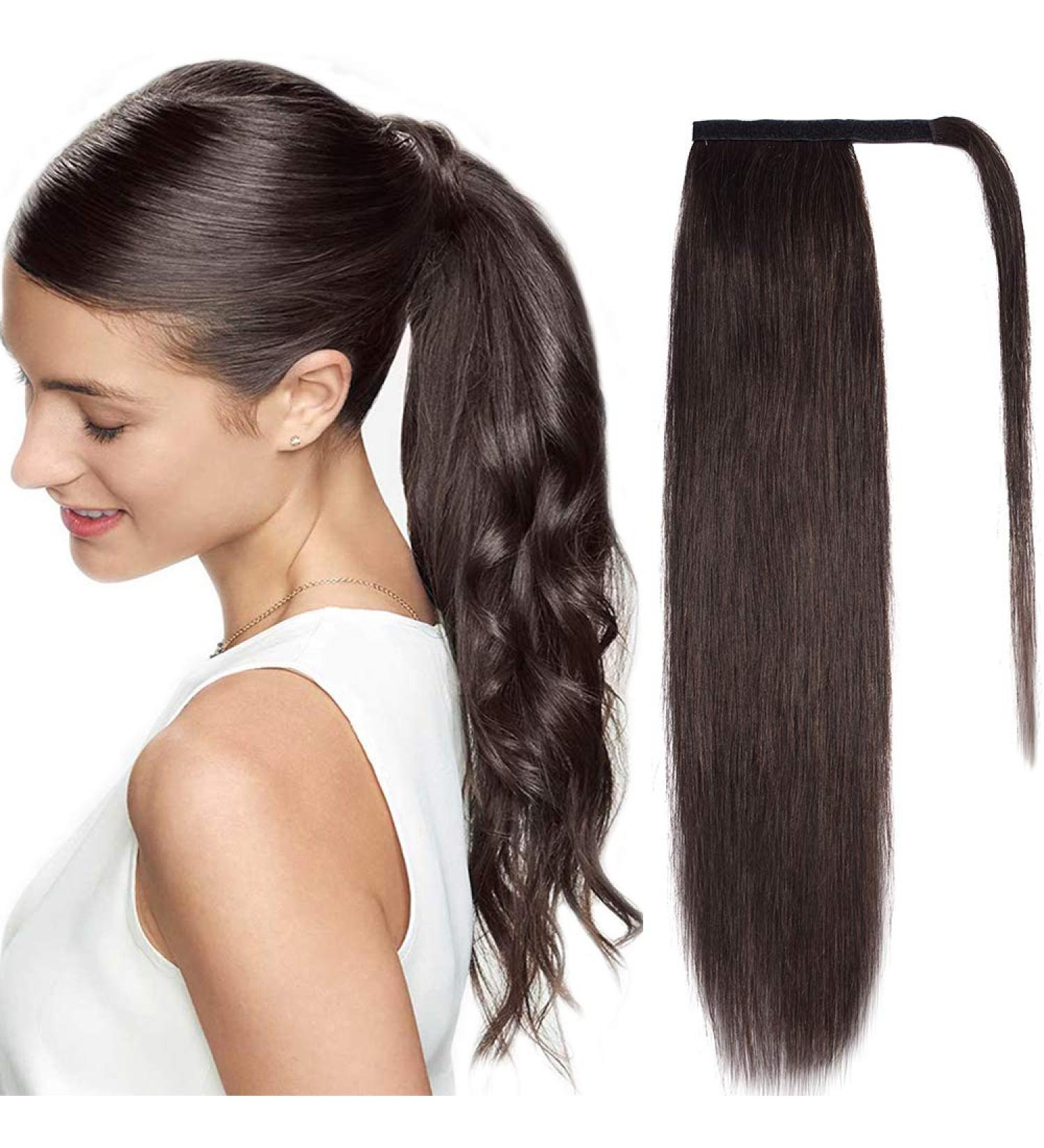 Buy Dark Brown Real Hair Clip-In Ponytail Extension - 40 cm Braid Hair Piece | Premium Quality #2-2 (80 g) - International Shipping Available - Buy Online on GoSupps.com