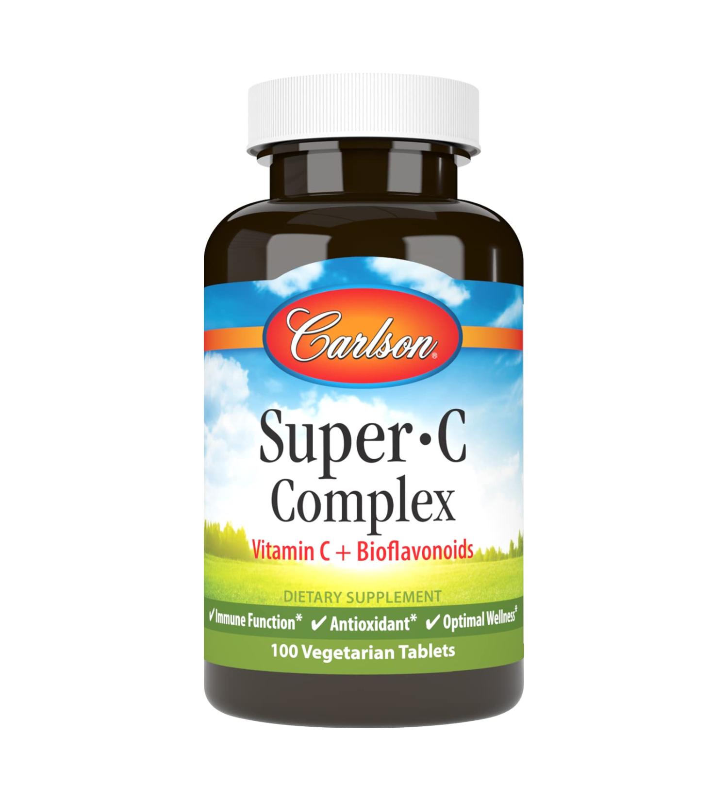 Carlson - Super-C Complex Vitamin C + Bioflavonoids Immune Function & Optimal Wellness Antioxidant 100 Vegetarian Tablets 100 Count (Pack of 1) - Buy Online on GoSupps.com