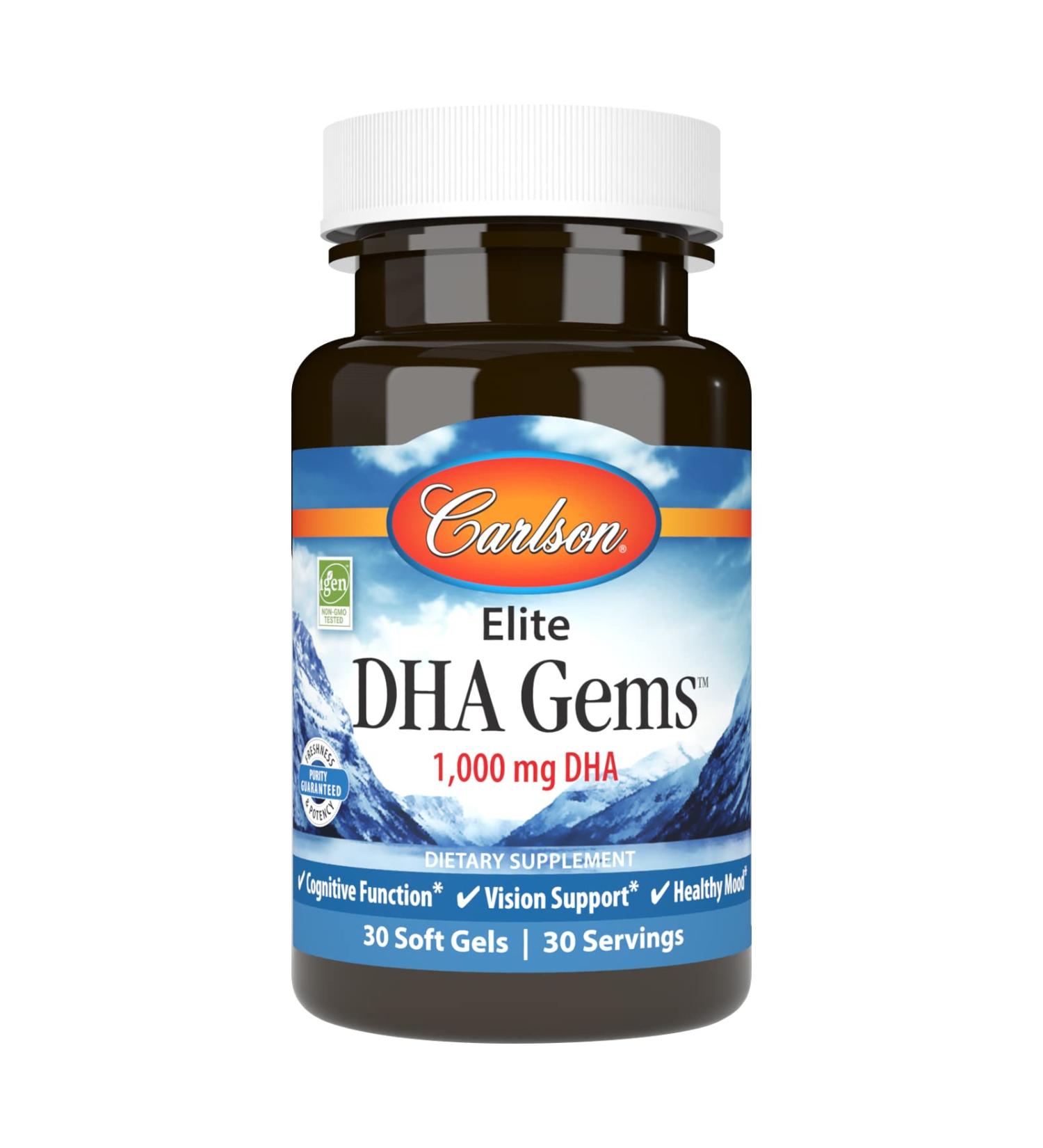 Carlson - Elite DHA Gems 1000 mg DHA Supports Healthy Brain Function & Vision 30 soft gels - Buy Online on GoSupps.com