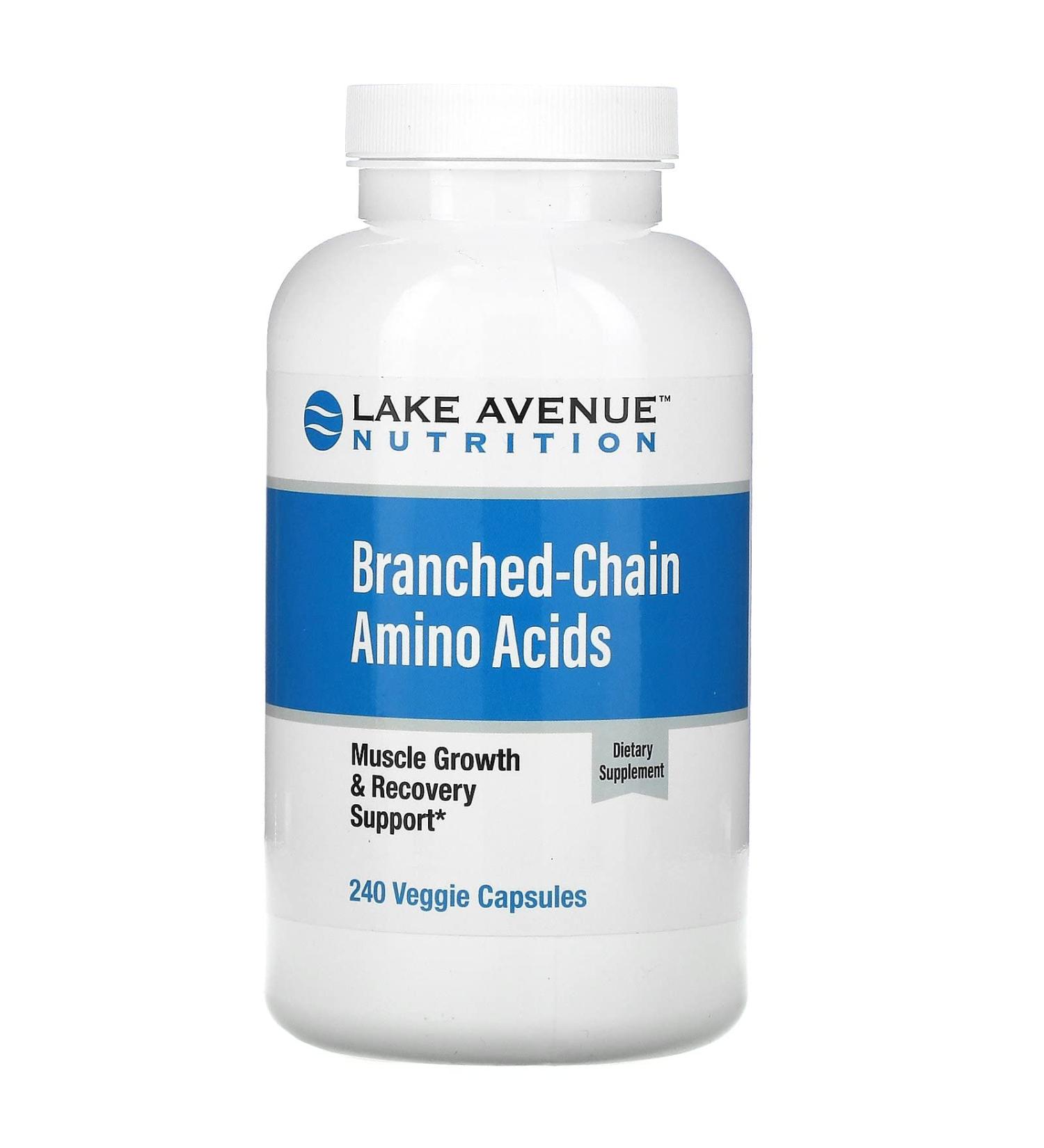 Lake Avenue BCAA - L-Leucine L-Isoleucine & L-Valine for Muscle Growth & Recovery - 240 Vegan Capsules - International Shipping Available - Buy Online on GoSupps.com