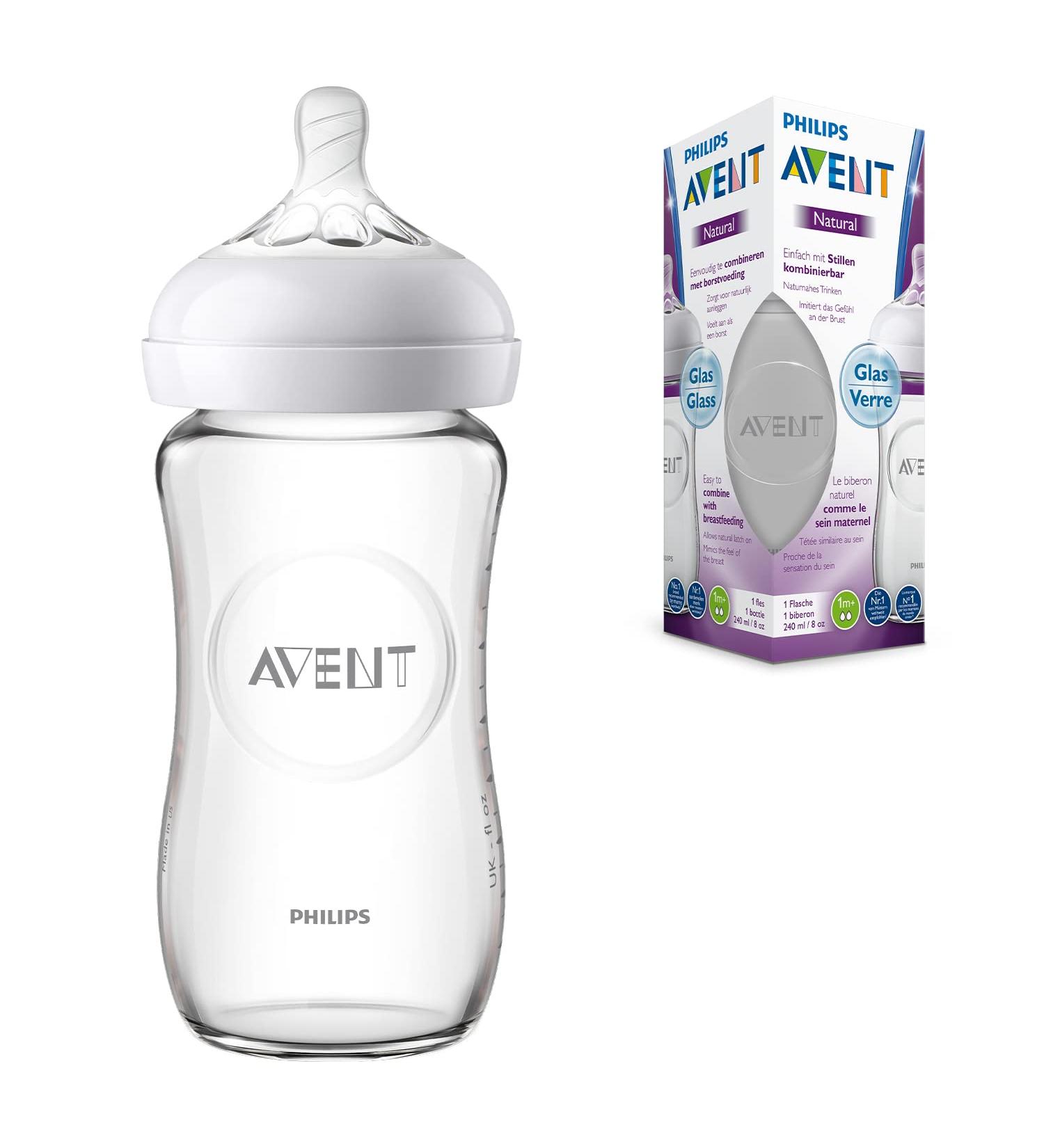 Philips Avent Natural Glass Baby Bottle SCF053/17 - 240 ml | Safe Durable & BPA-Free - Buy Online on GoSupps.com