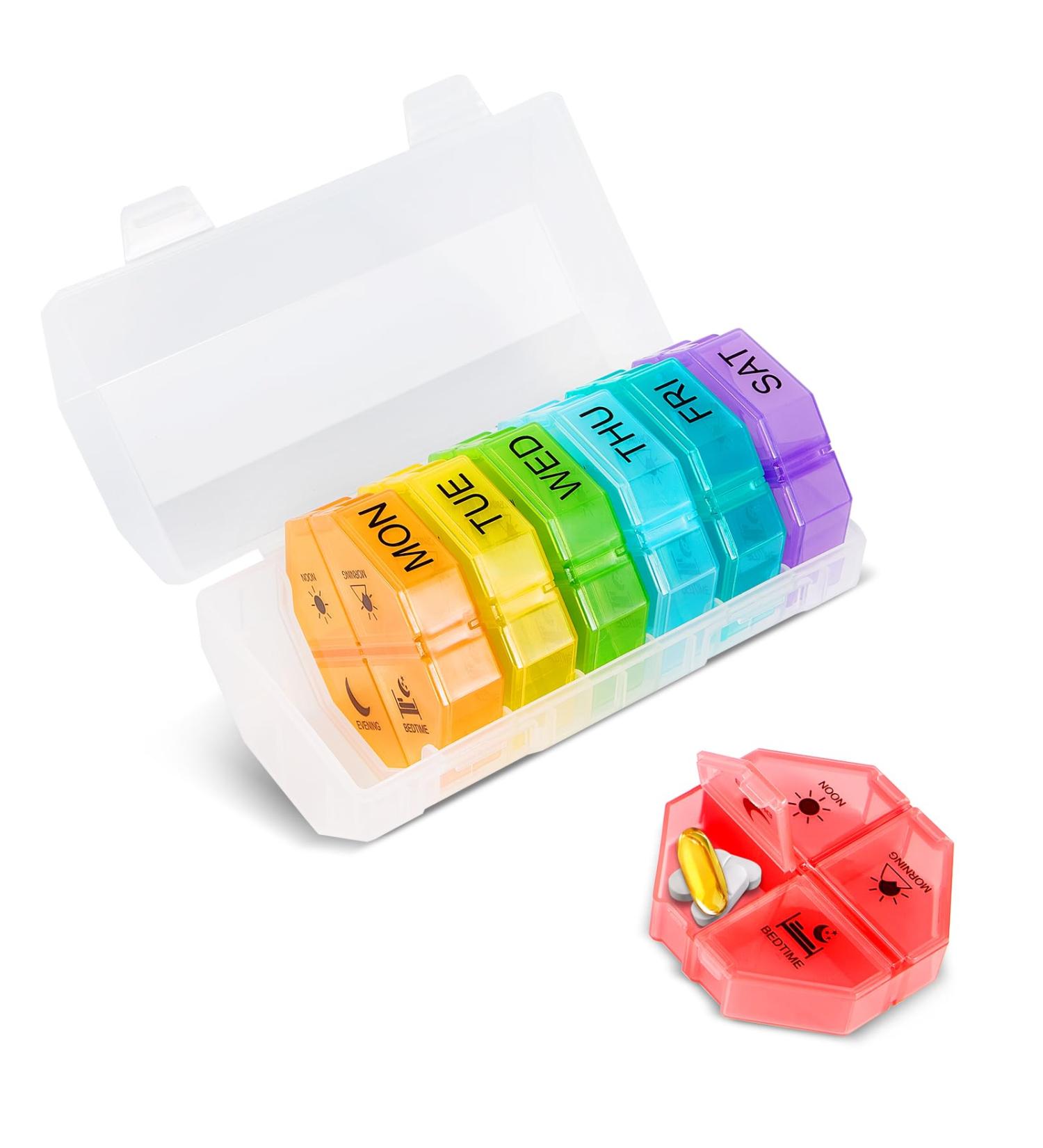 Weekly Pill Organizer & Planner - Large Compartment Pill Case for Vitamins Cod Liver Oil Supplements & Medication (White Rainbow) - International Shipping - Buy Online on GoSupps.com