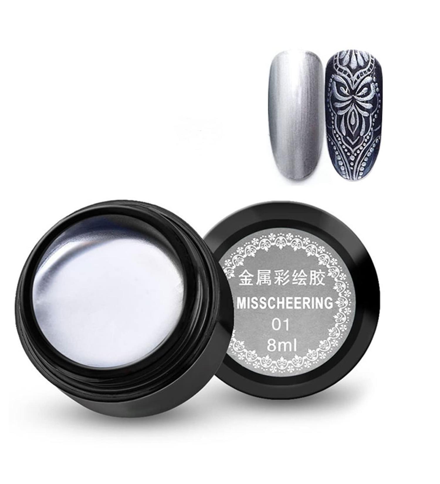 8ml / Bottle Metallic Painted Nail Gel Polish Nail Art Creative Elastic Metallic Painted Glue Nail Painted Gel Metallic Nail Art UV Varnish Lacquer(Silver 01) - Buy Online on GoSupps.com