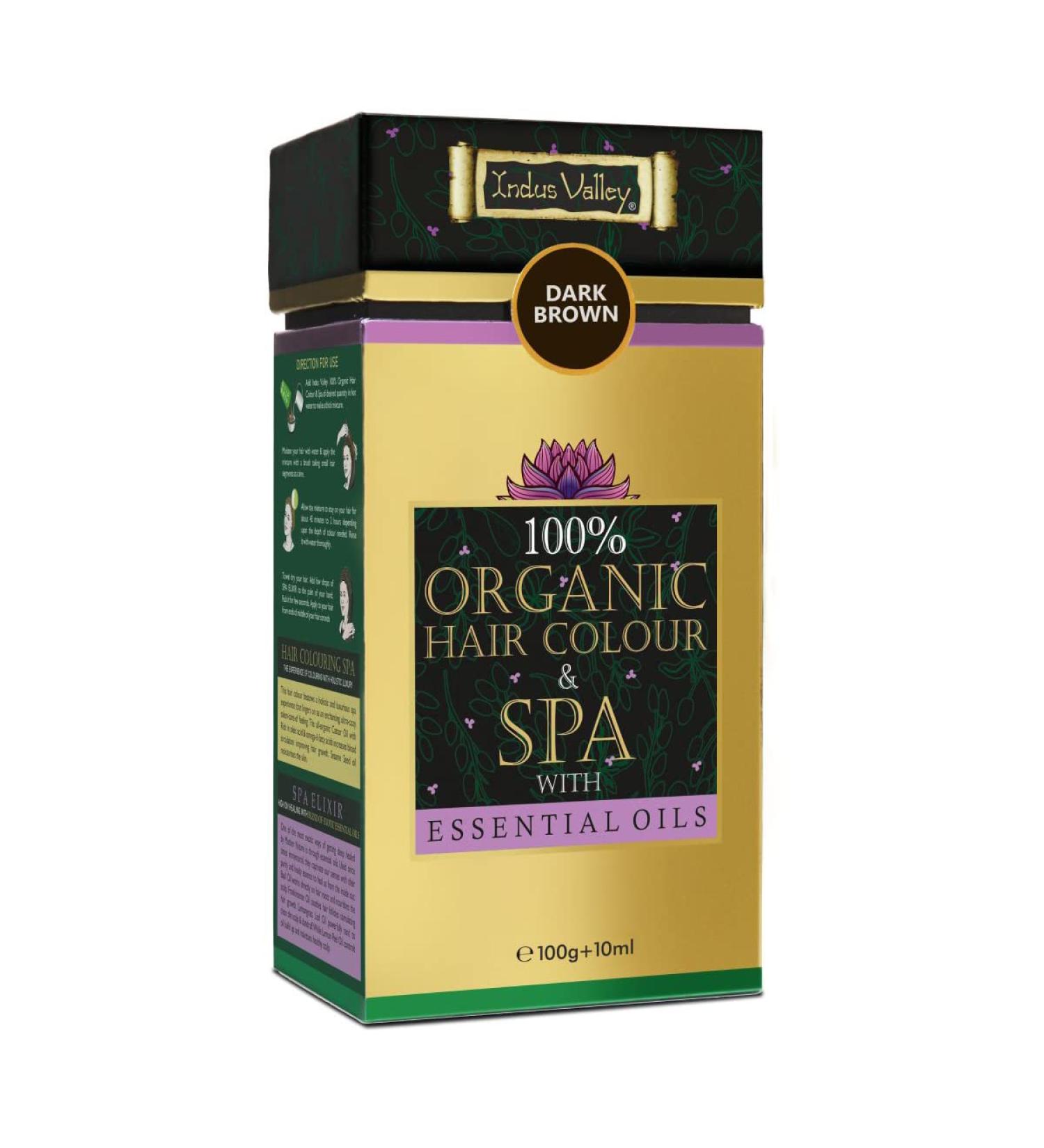 Indus Valley Organic Hair Color Dark Brown - Vegan Ecocert USDA Certified 20% Grey Coverage Hair Conditioning Spa - 100g+10ml - Buy Online on GoSupps.com