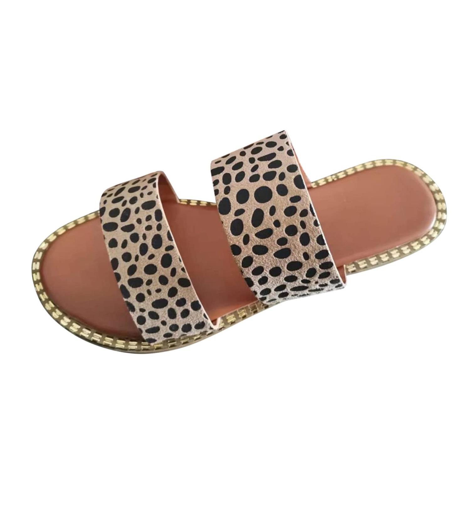 XTZYGLFD Women's Summer Leopard Print Flat Sandals | Stylish Casual Brown Wide Strap Sandals 4.5 UK - Buy Online on GoSupps.com