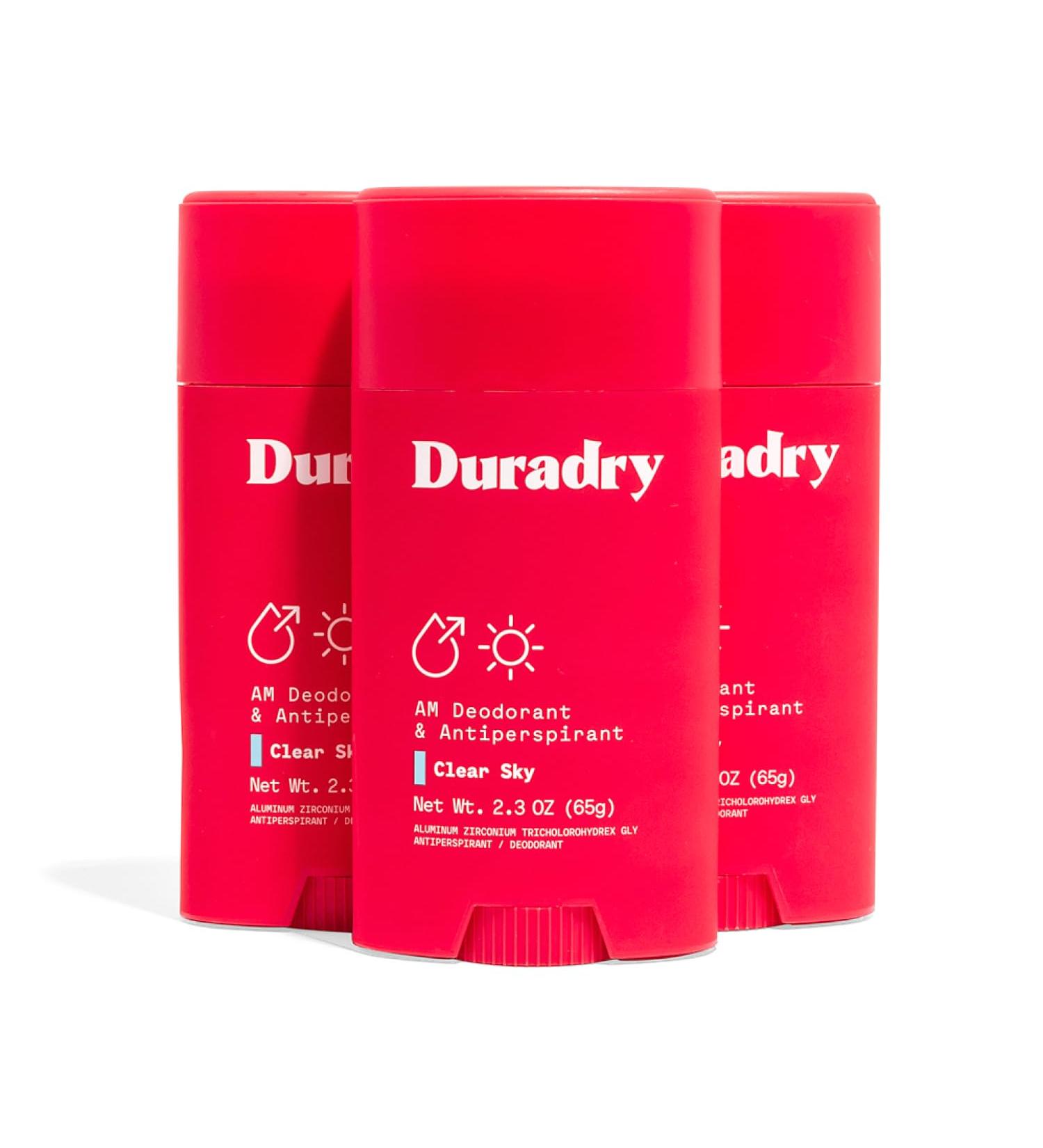 Duradry Antiperspirant Deodorant for Women and Men - Anti Sweat Maximum Strength Deodorant Excessive Sweat Protection for Armpits Naturally Neutralize Odor - Clear Sky 2.3 Oz (Pack of 3) 3 Ct - Clear Sky (Crisp Pear + Vanilla) - Buy Online on GoSupps.com