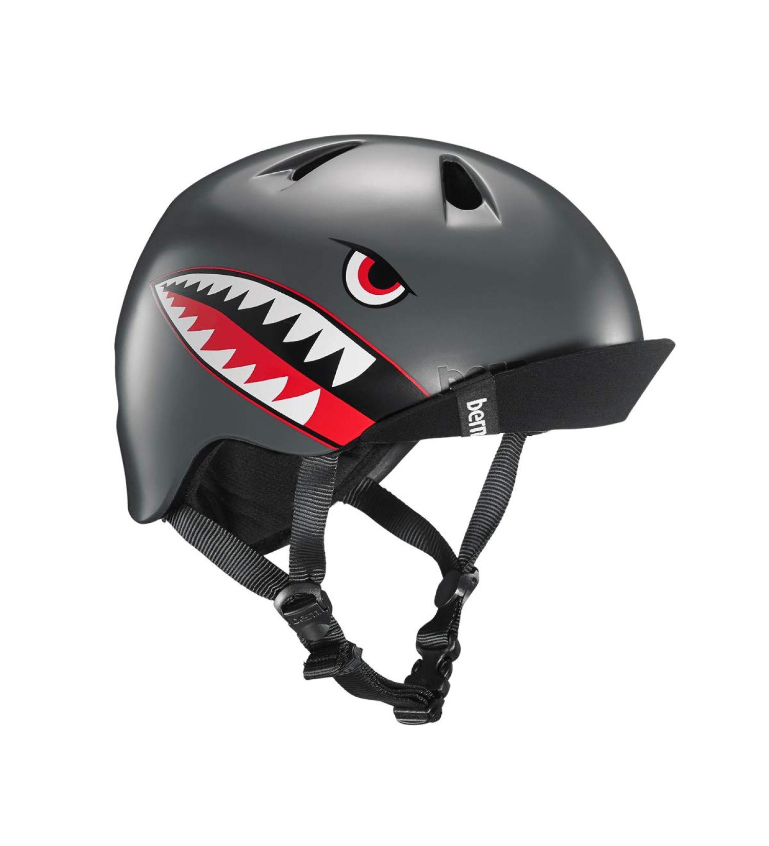 BERN, Kid's Nino Helmet with Flip Visor Satin Grey Flying Tiger X-Small/Small