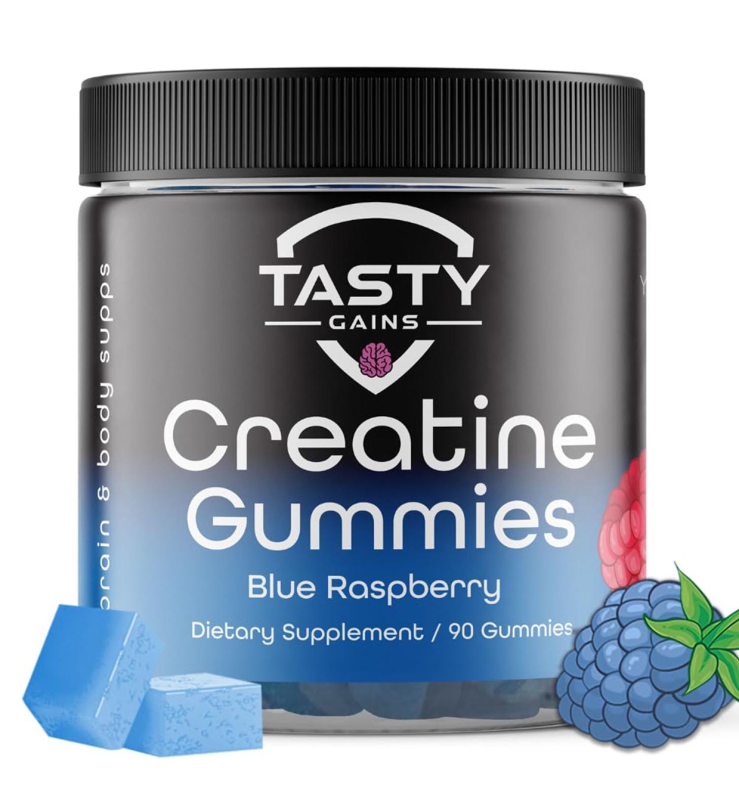 Creatine Infused Gummies 90g Non-GMO Vegan Muscle Builder & Strength Booster | Blue Raspberry | 90 Count Made in USA - Buy Online on GoSupps.com