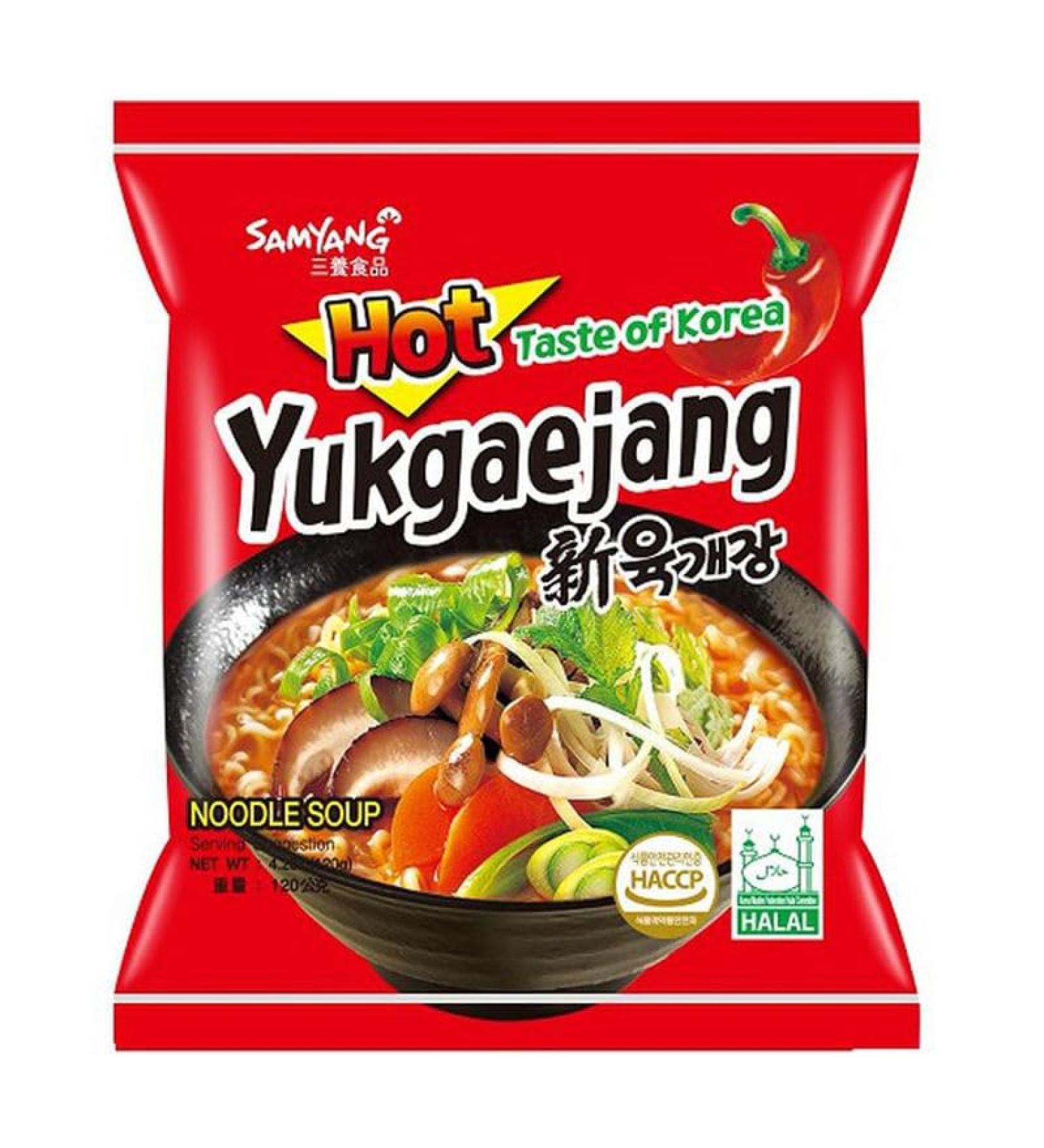Samyang Hot Yukgaejang Mushroom Flavour Korean Ramen Instant Noodle Snacks 120g (Pack of 20) HALAL - Buy Online on GoSupps.com