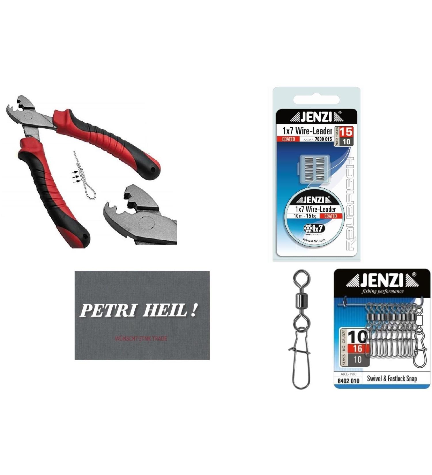 Buy Internationally: Deposit Set 15kg Steel Leader 10m 20 Squeezing Sleeves 10 Carabiners & Free Petri Heil Sticker - Buy Online on GoSupps.com