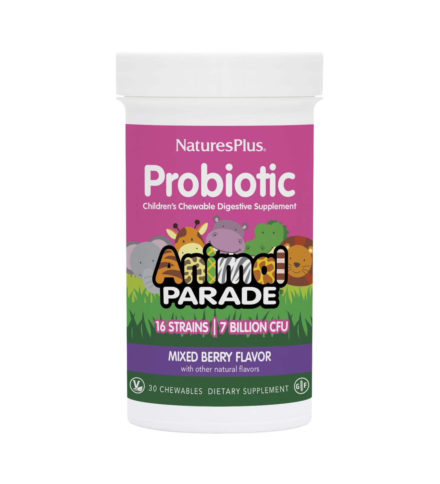 Natures Plus Animal Parade Probiotic for Kids - Mixed Berry Chewables | 30 Vegan Gluten-Free Servings | Supports Gut Health & Immune Function - Buy Online on GoSupps.com