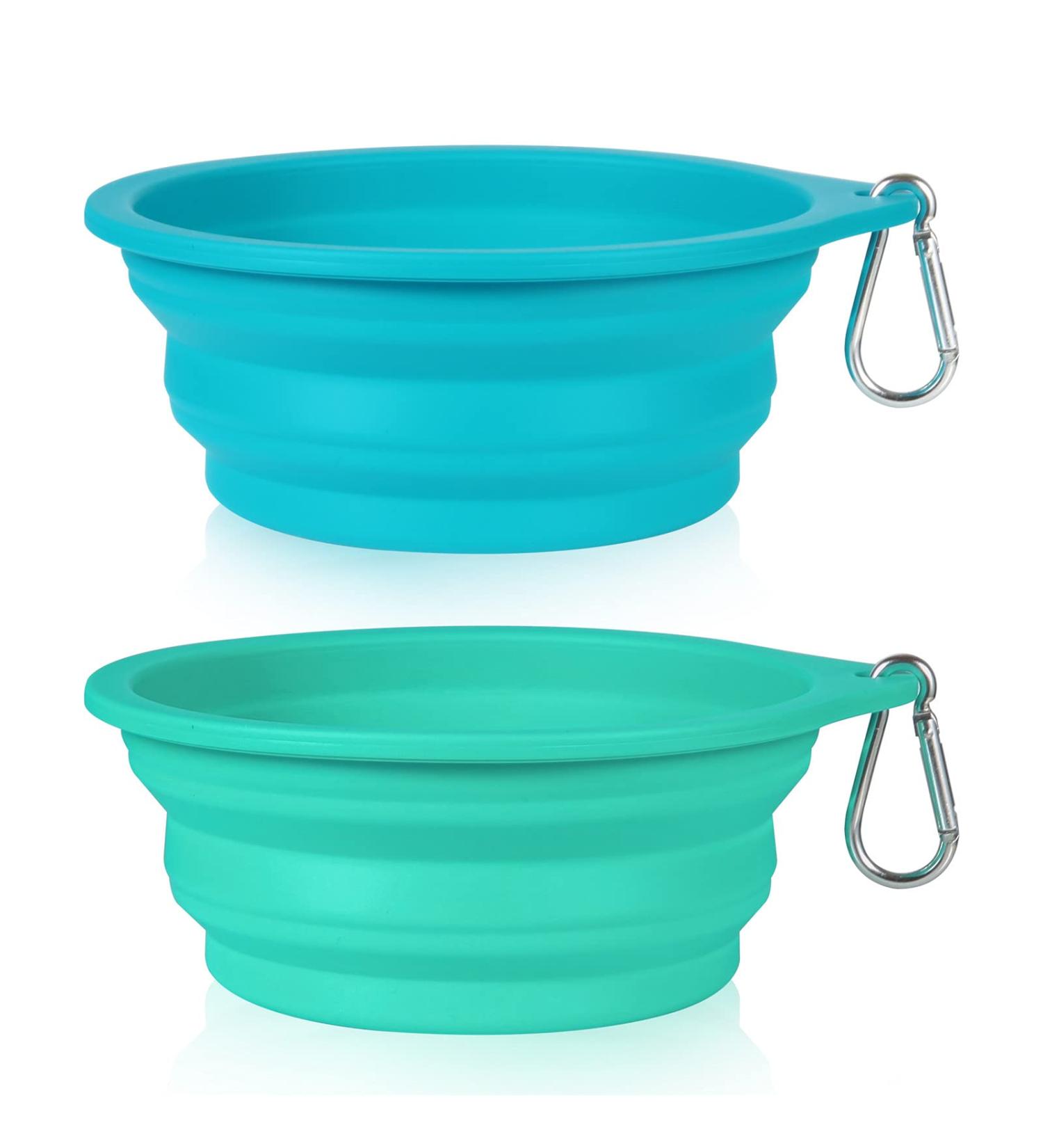 SLSON 2-Part Foldable Dog Bowls - Travel & Camping 600ml Lightweight Plastic for Dogs & Cats | Blue & Green - Buy Online on GoSupps.com