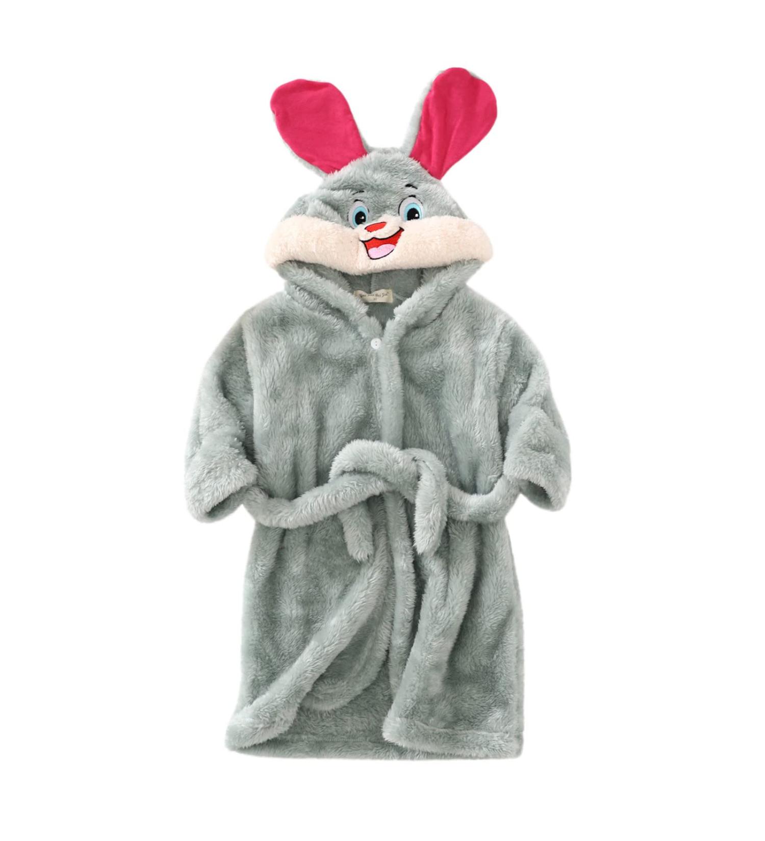 Colorful Cartoon Hare Children's Bathrobe with Hood | Flannel Pajamas for Girls 1-8 Years Old | Plush Toddler Nightwear (Green 6-7 Years) - Buy Online on GoSupps.com
